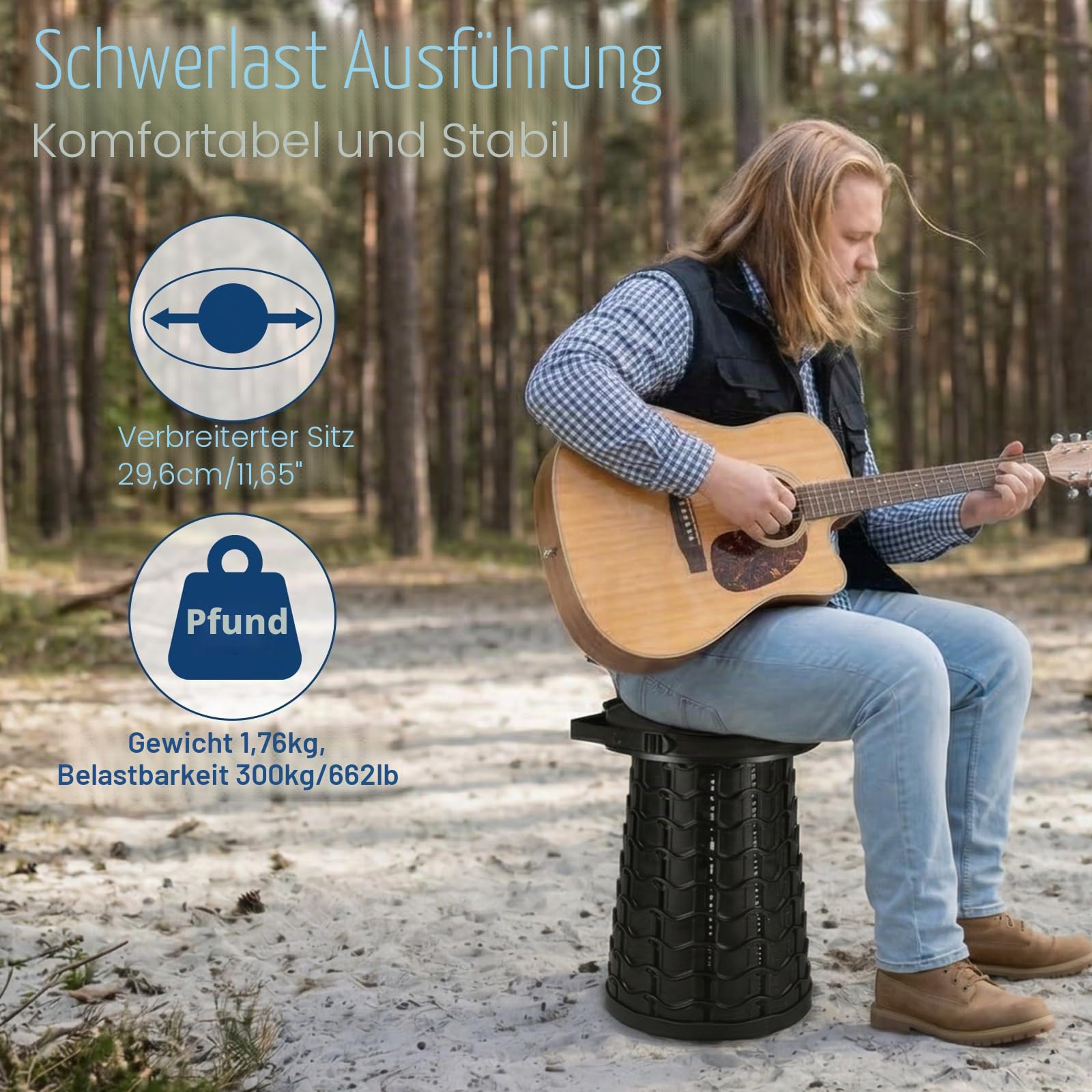 Klapphocker Faltbar Höherer, Tragbarer Teleskophocker 7.5~51.5cm Verstellbar Robust Verbreiterte Sitzfläche, Plastik Hocker Klappbar für Outdoor Camping Angeln BBQ Küche Garten