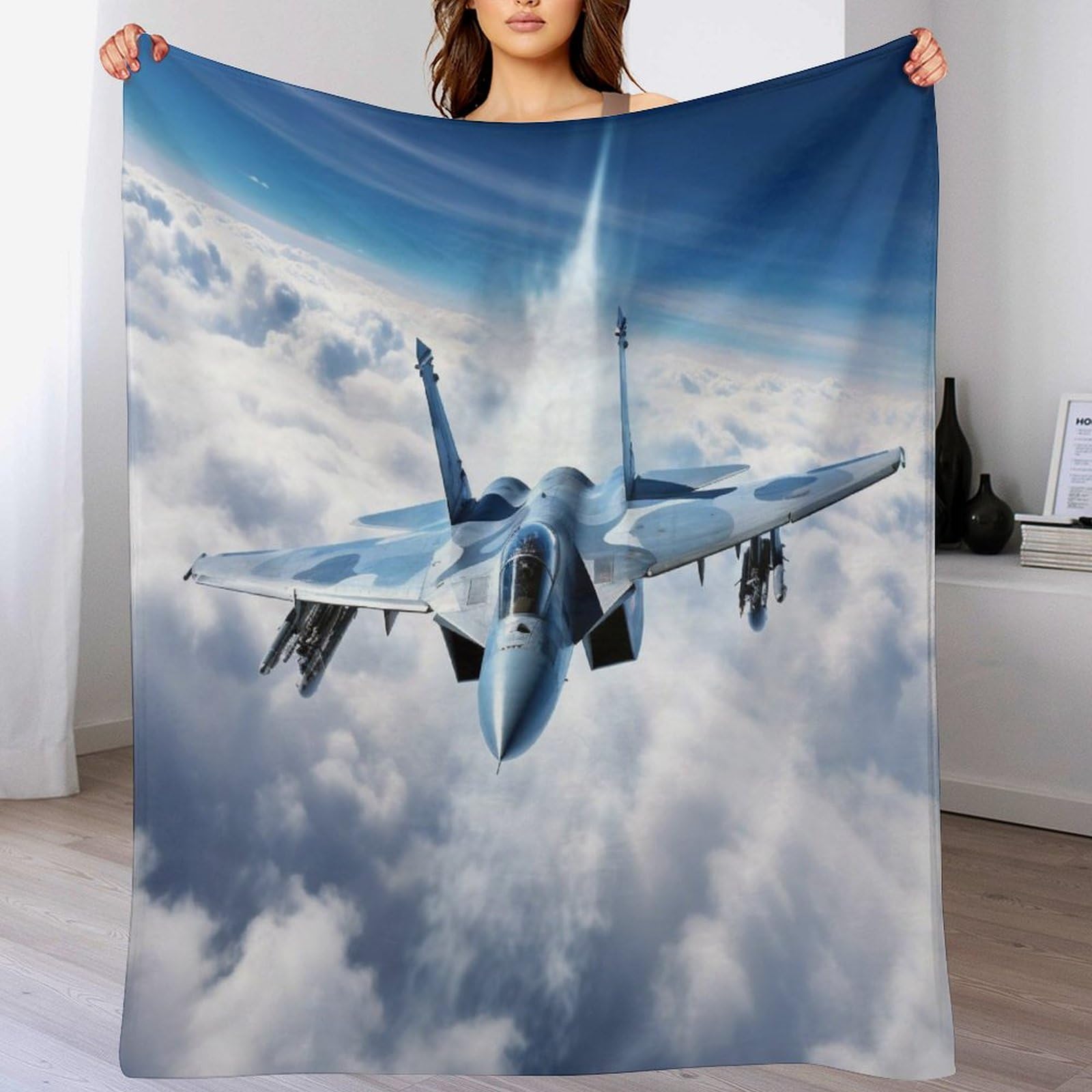 Couverture avion fighter en flannel douce 100x130 cm pour lit