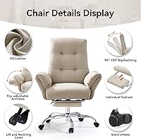 Vista 7 de Silla de oficina EMIAH con reposapiés, silla de cruce con ruedas y brazos abatibles, silla de escritorio reclinable, silla de computadora de cuero