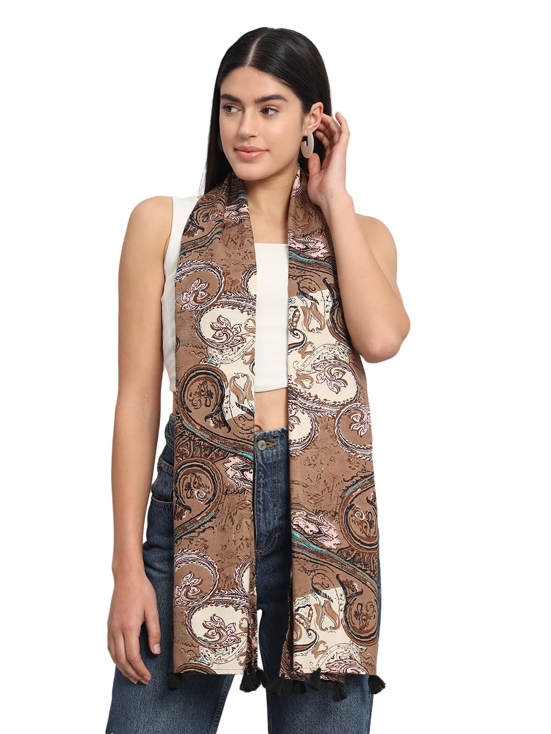 Ravaiyaa – Attitude is everything Women Brown & Cream Hand Block Floral Printed Cotton Tasseled Scarf 71″ X 21″ Inch Ravaiyaa – Attitude is everything Women Brown & Cream Hand Block Floral Printed Cotton Tasseled Scarf 71″ X 21″ Inch