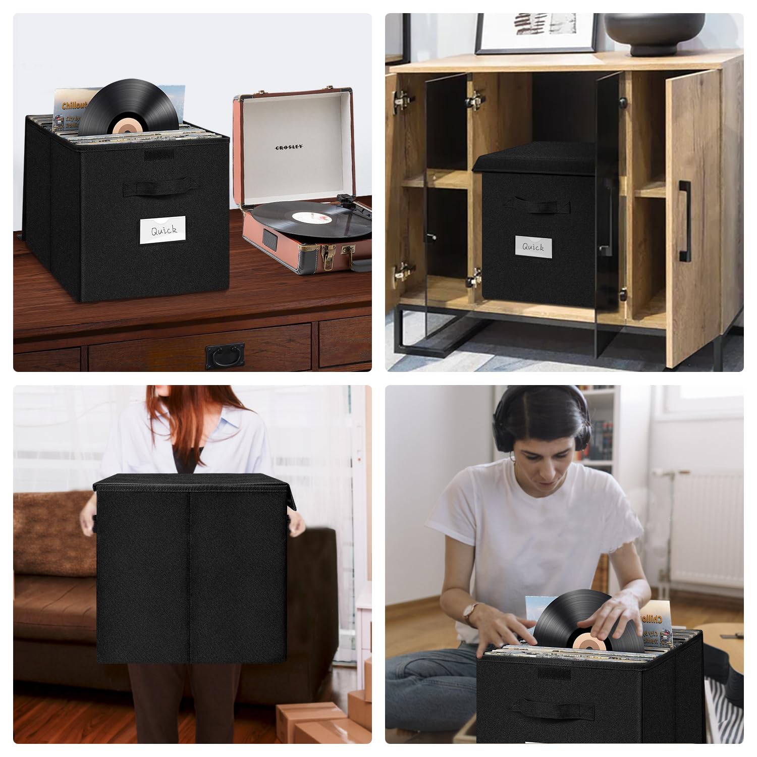Caja de Almacenamiento para Discos de Vinilo LP 12 Pulgadas Capacidad 90 Discos