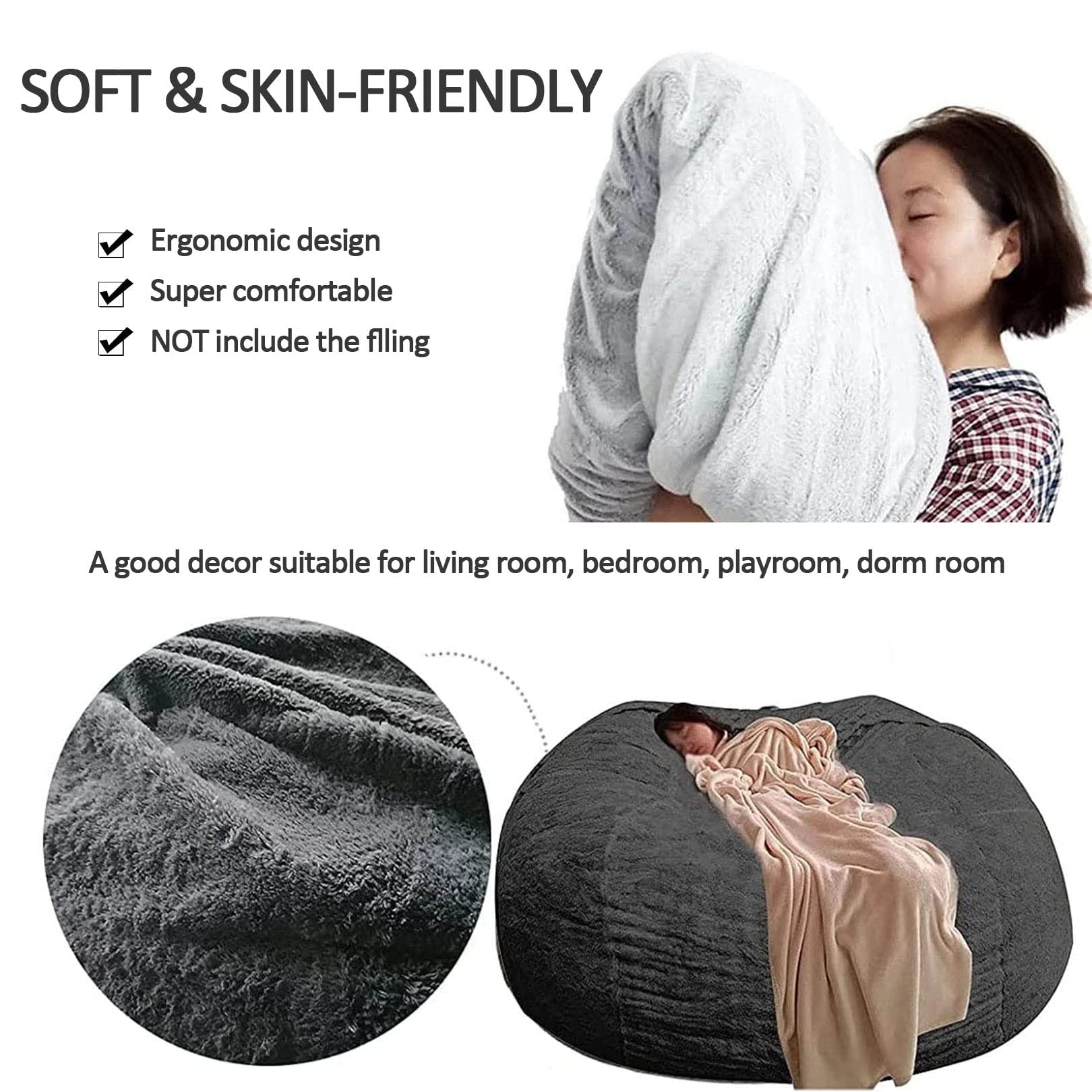 Sedia Rotonda Beanbag Cover Borsa per mobili (Senza ripieni) Divano Letto Traspirante e Confortevole Soft Soft BluFrucy Beach Bag Cover