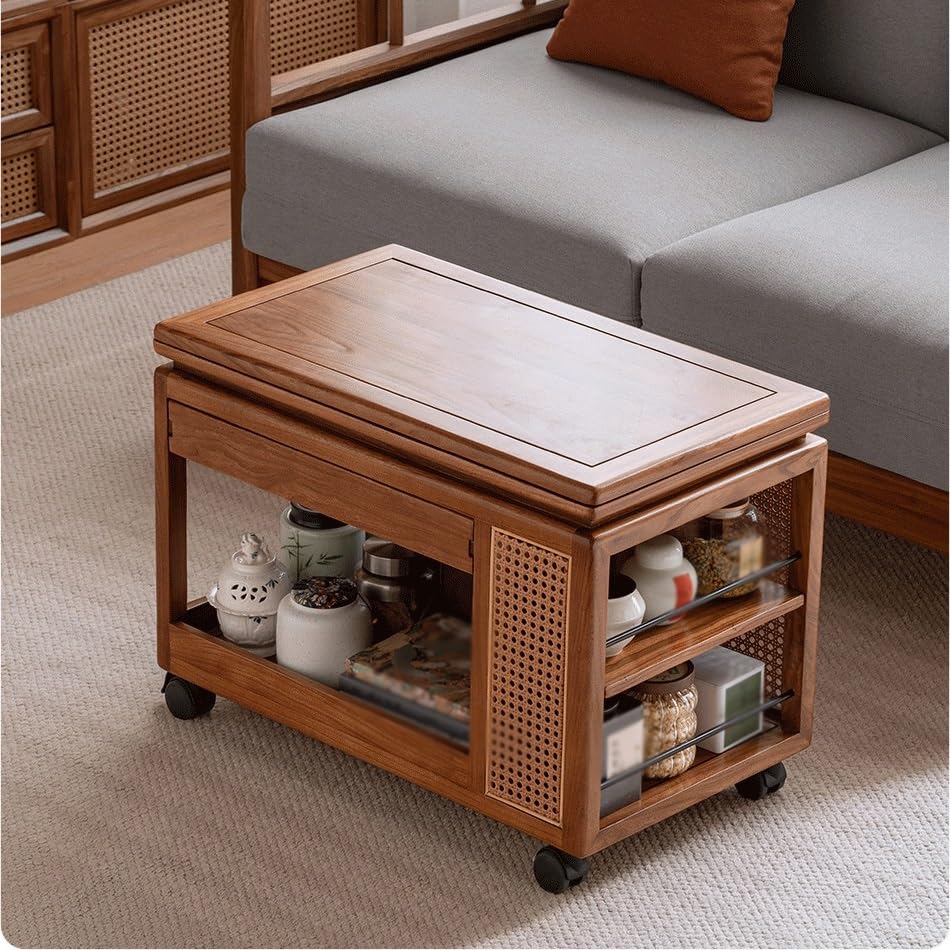 eexbz Sofa Chinese Style Wooden Sofa Side Table Foldable Living Room Movable Balcony Coffee Table Sofa Side Table Trolley Sofas for Living Room