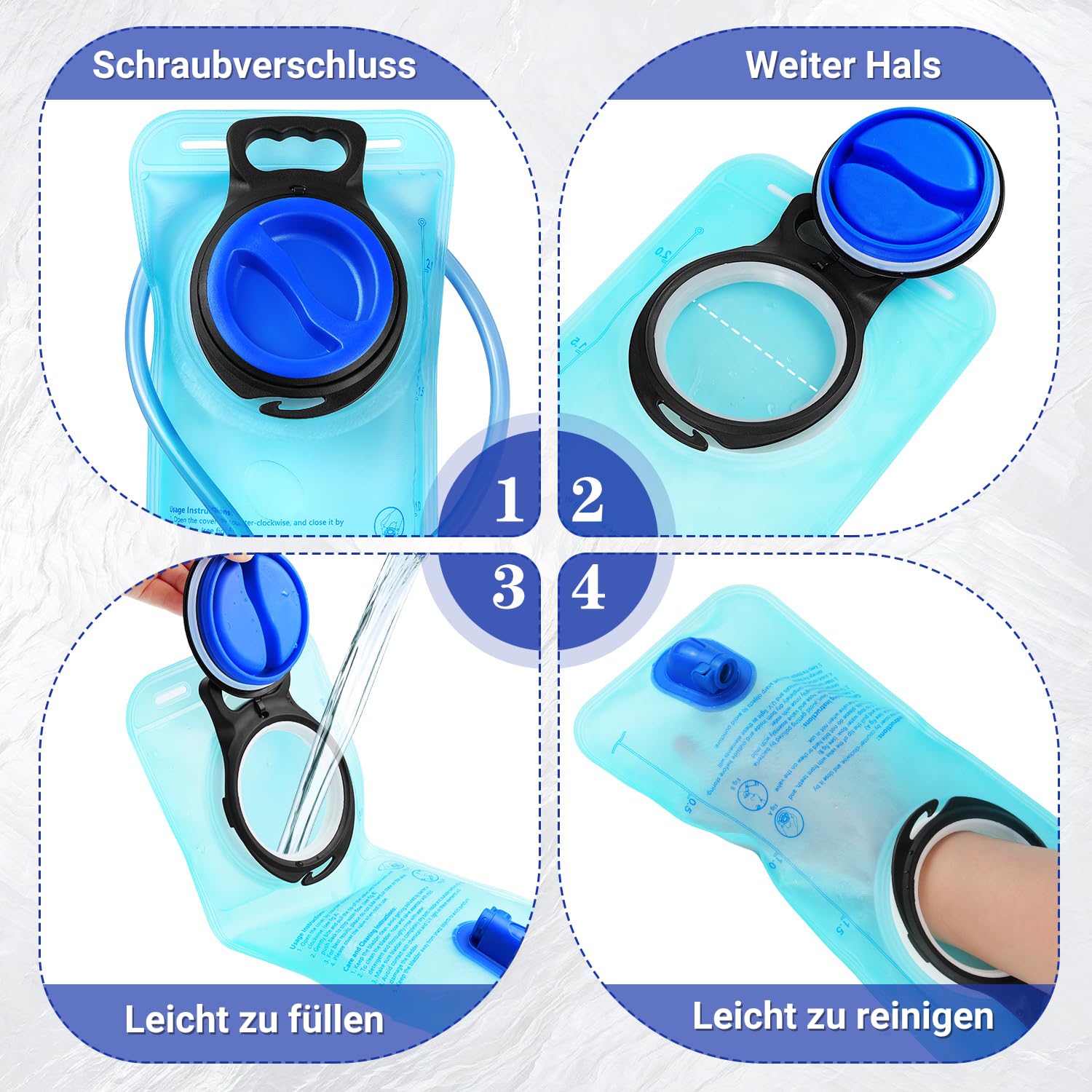 2L Trinkblase | Materialverstärkte Auslaufsichere Wanderausrüstung Wasserflasche mit 100cm Extralangem Trinkschlauch – Ideal für Radfahren, Wandern & Klettern