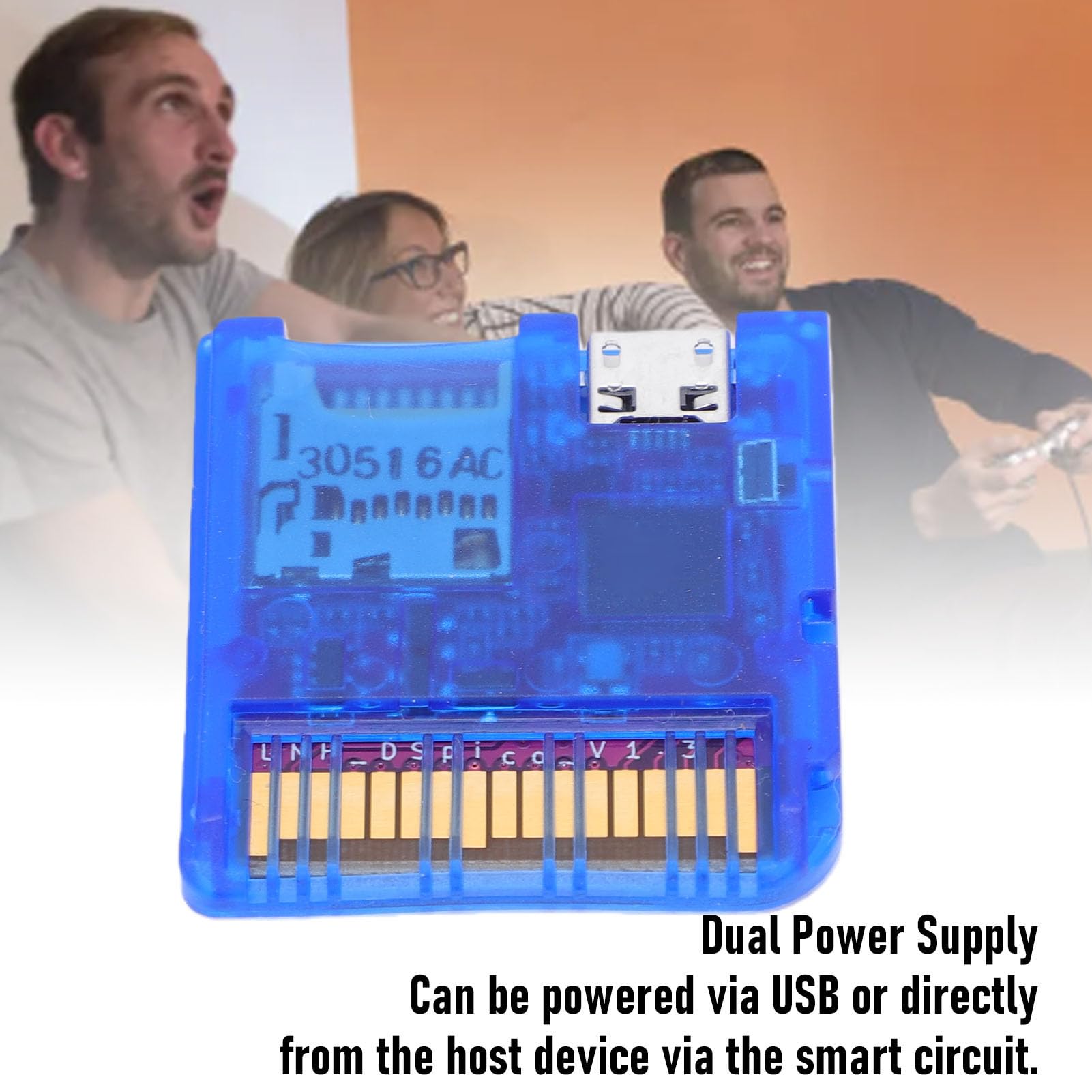 Vikye Czytnik Kart do Gier Wydajny, Podwójny Zasilacz Czytnik Kart Flash do Konsol DS Szybkie ładowanie Gier 6 MB/s dla Homebrew i Obsługa Kopii Zapasowych dla MCU RP2040 (Przezroczysty niebieski)