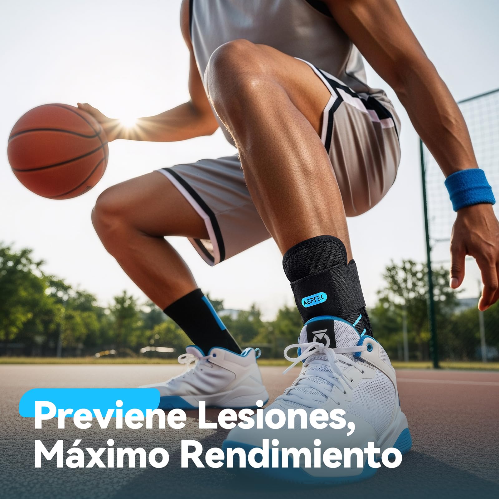 AGPTEK Tobillera para Esguince con Refuerzo Lateral Extraíble para Estabilizar y Prevenir Torceduras, Tobillera Estabilizadora de Tobillo Adjustable para Ambos Pies, Apto para llevar con Zapato