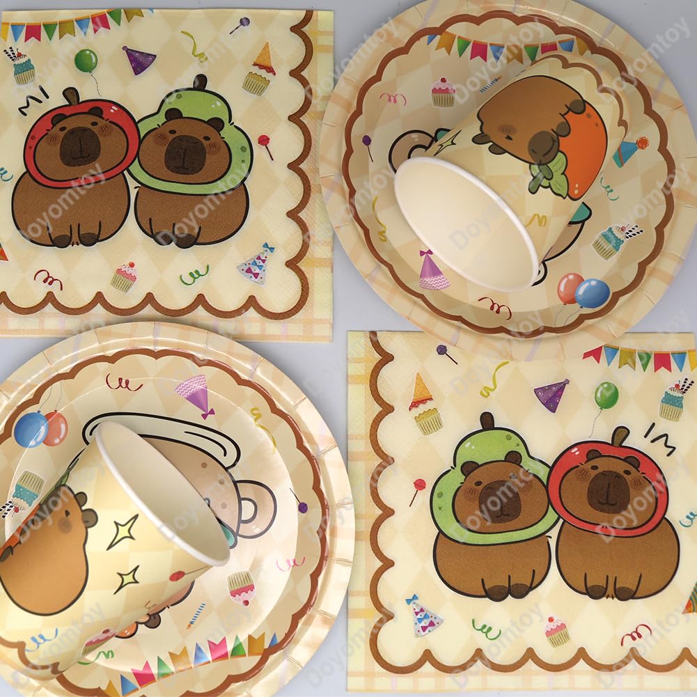 Stoviglie per Feste Kapybara,Doyomtoy Capybara Compleanno Decorazioni Piatti di Compleanno, Tazze, Tovaglioli per Baby Shower Bambini Compleannos Favors 20 Ospiti