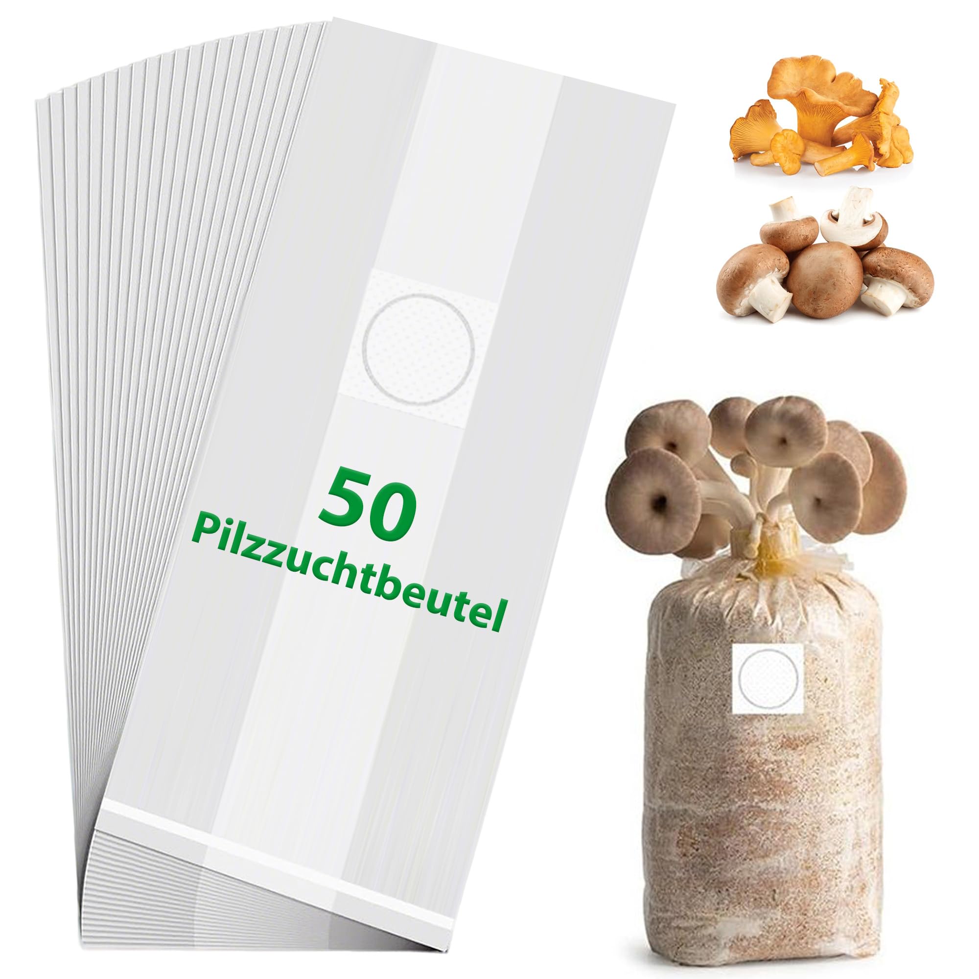 Lot de 50 sacs de culture de champignons : sacs de culture de champignons transparents pour champignons, Enoki, Shiitake, céréales, pleurotes (32 x 50 cm)