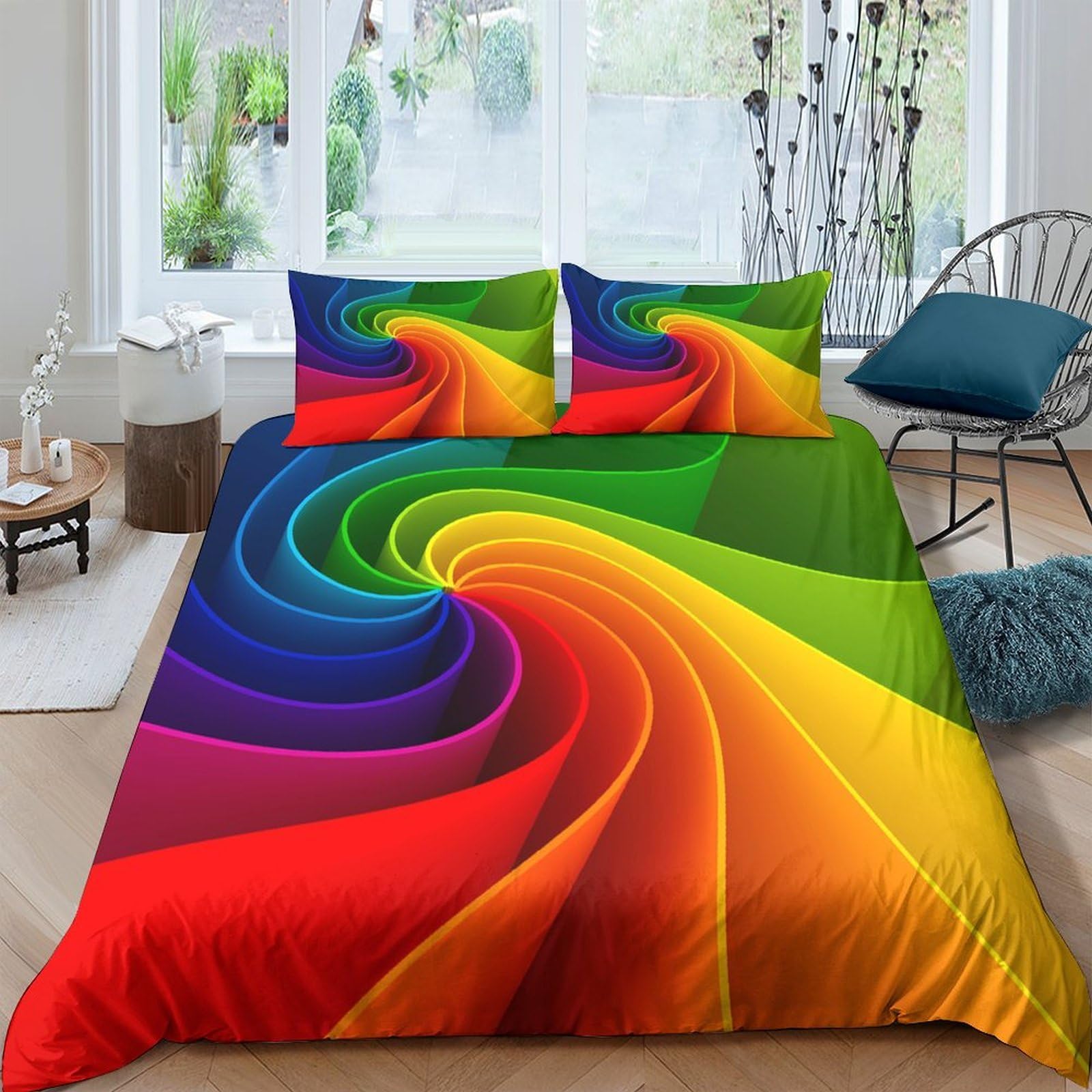 Ctjqhvkz Style-5 3D Printed Rainbow Swirl Fitted Sheet Microfiber Soft Colorful Wave Bed Cover Slip-Resistant Machine Washable Decor For Bedroom Guest Room Single（135X200cm）