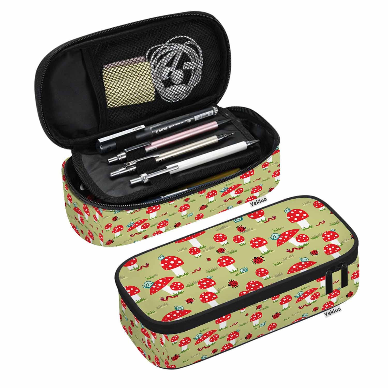 Yekiua Amanita Pen Bag Snails Caterpillars Ladybugs Mushroom Large Pencil Case Big Capacity Pencil Pouch Pencil Holder — image 1