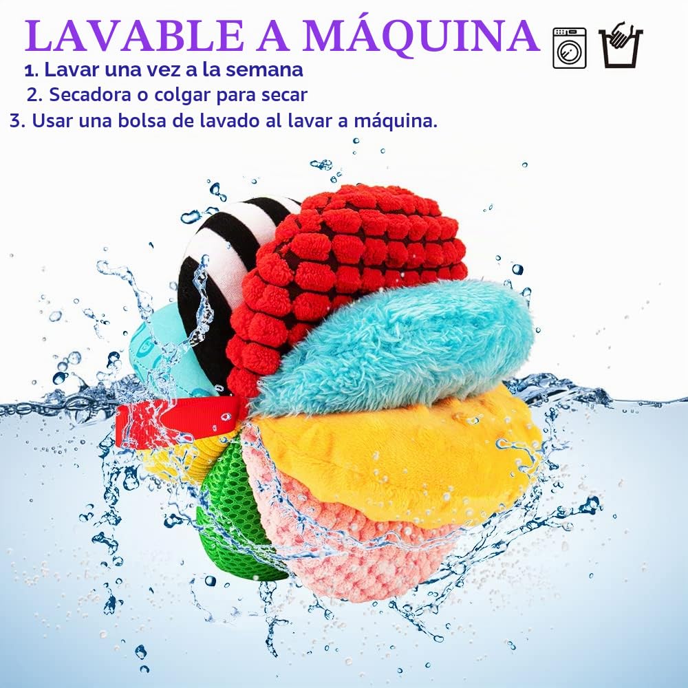 teytoy Bolas sensoriales de textura 8 en 1 para bebé, juguetes Montessori para bebés de 6 a 12 meses, 8 actividades sensoriales diferentes con chillones de sonajero arrugado