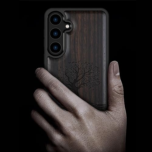 Miniatura 2 de Carveit - Funda de madera para Galaxy S24 - Madera natural y TPU negro suave a prueba de golpes - Diseño de madera único compatible con Samsung S24