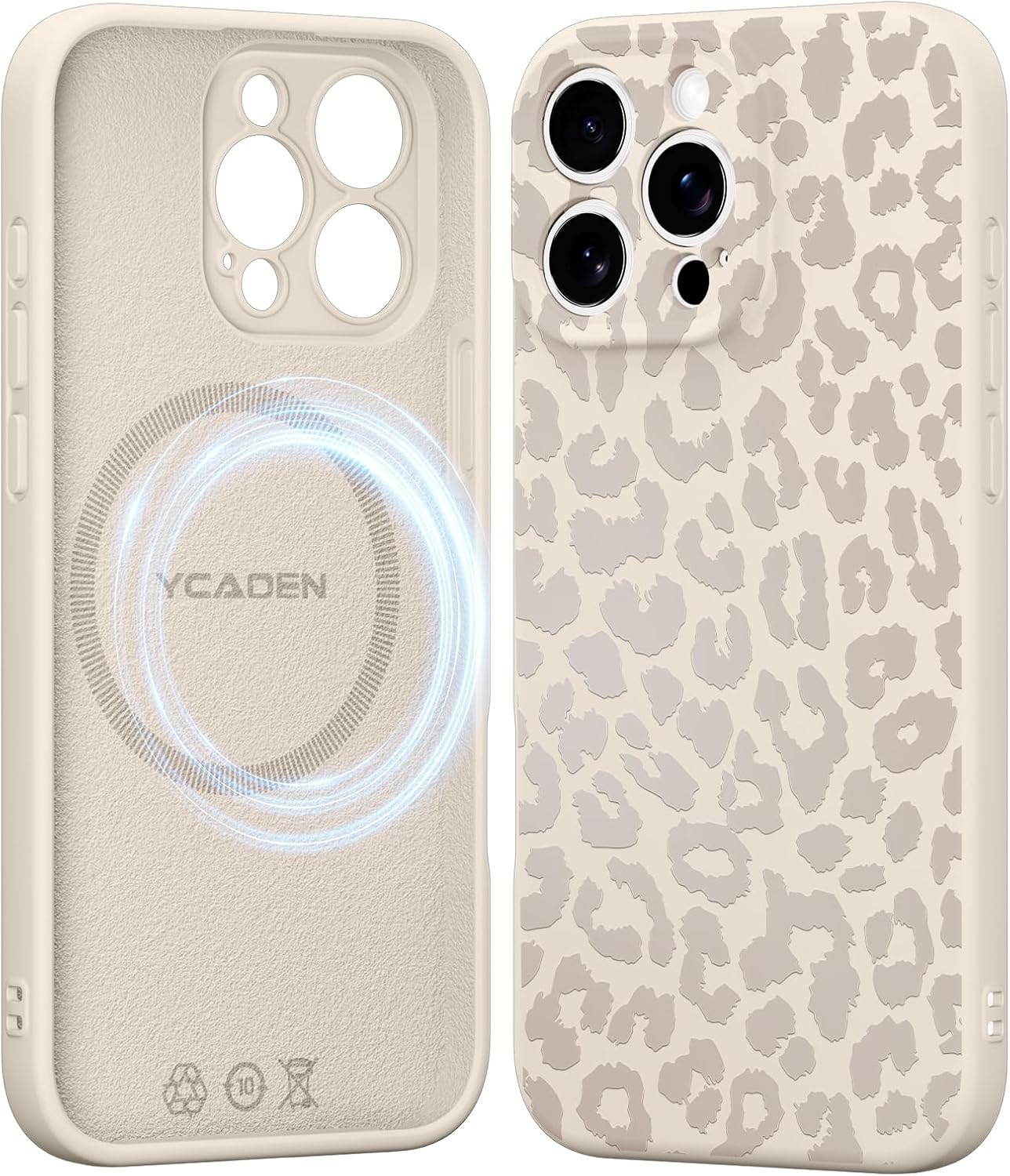 Magnetic Cover for iPhone 15 Pro Max 6.7 inches, Compatible with MagSafe, Aesthetic Leopard Design Case, Soft Liquid Silicone TPU Bumper Shockproof Anti-Scratch Protection Beige Cover,