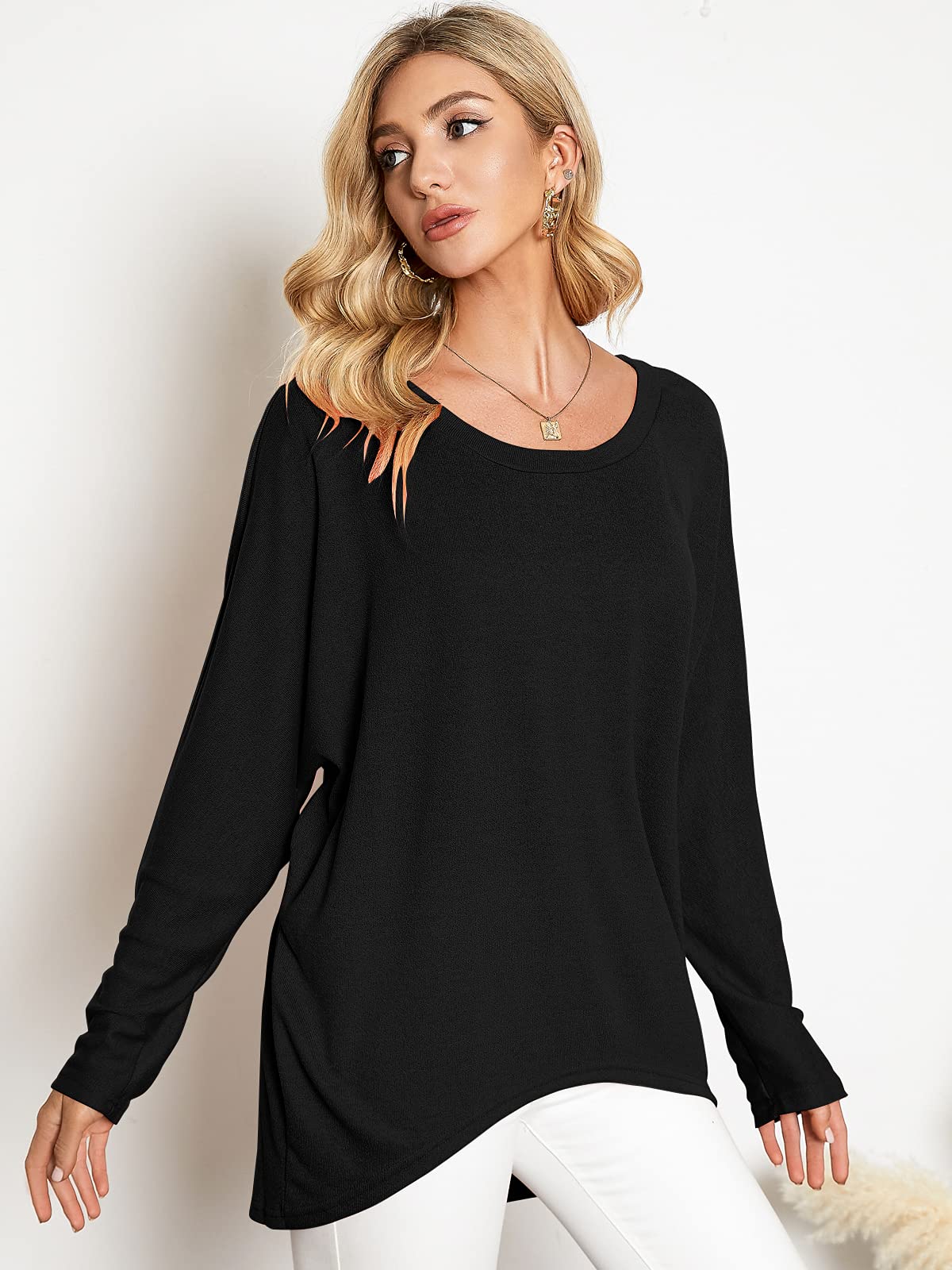 ZANZEA Damen-Pullover Übergröße Fledermausärmel Langarm-Oberteil asymmetrisches Shirt Freizeit-Sweatshirt