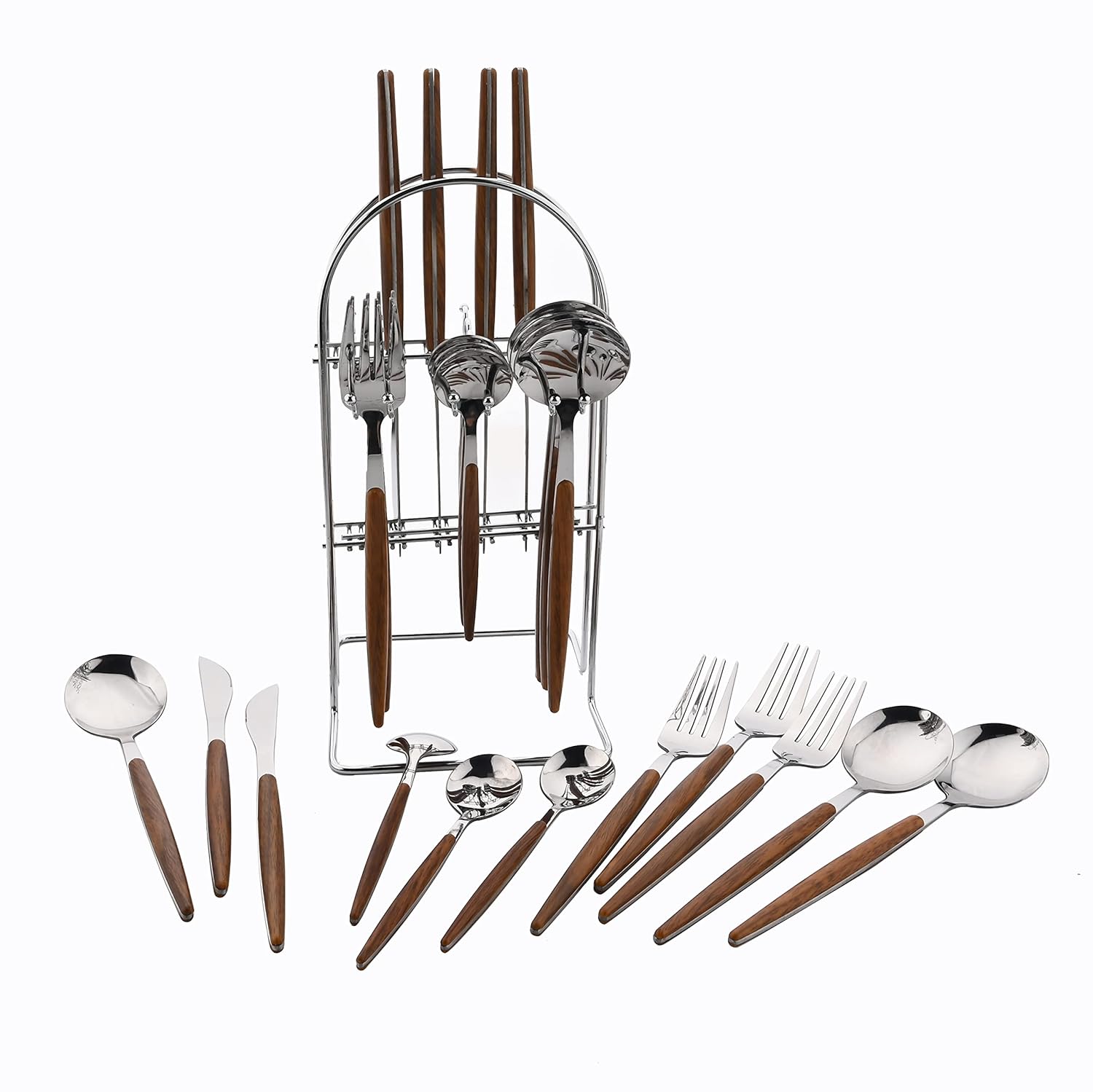 24-Piece Silverware Set with Holder Silver Stainless Steel Cutlery Set for 6 Hanging Flatware Set Eating Utensils Set