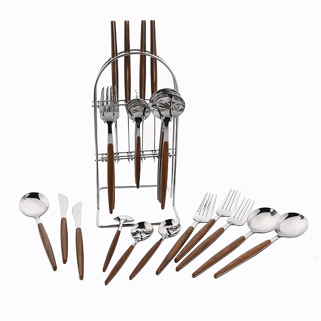 24-Piece Silverware Set with Holder Silver Stainless Steel Cutlery Set for 6 Hanging Flatware Set Eating Utensils Set