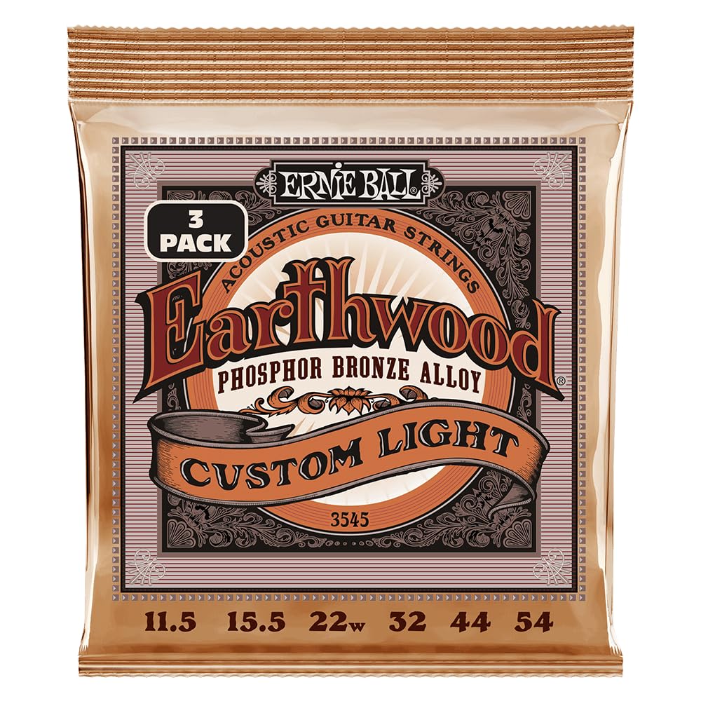 Ernie Ball Earthwood Custom Light Phosphor Bronze Acoustic Guitar Strings, 3-Pack, 11.5-54 Gauge (P03545)
