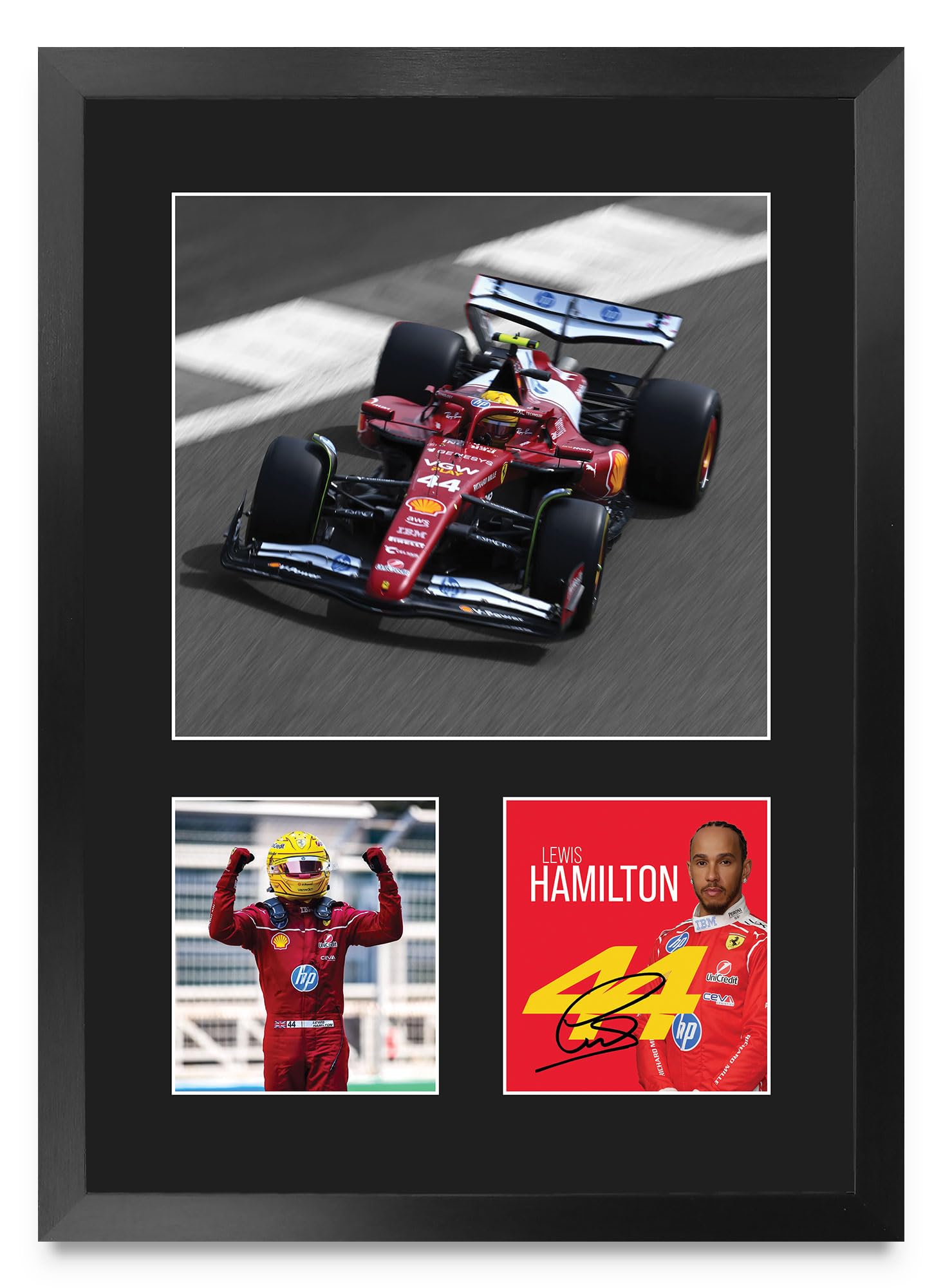 HWC Trading Lewis Hamilton Ferrari Gifts Printed Signed Autograph Picture for F1 Formula 1 Racing Fans - A3 Portrait Framed (ID-009289)