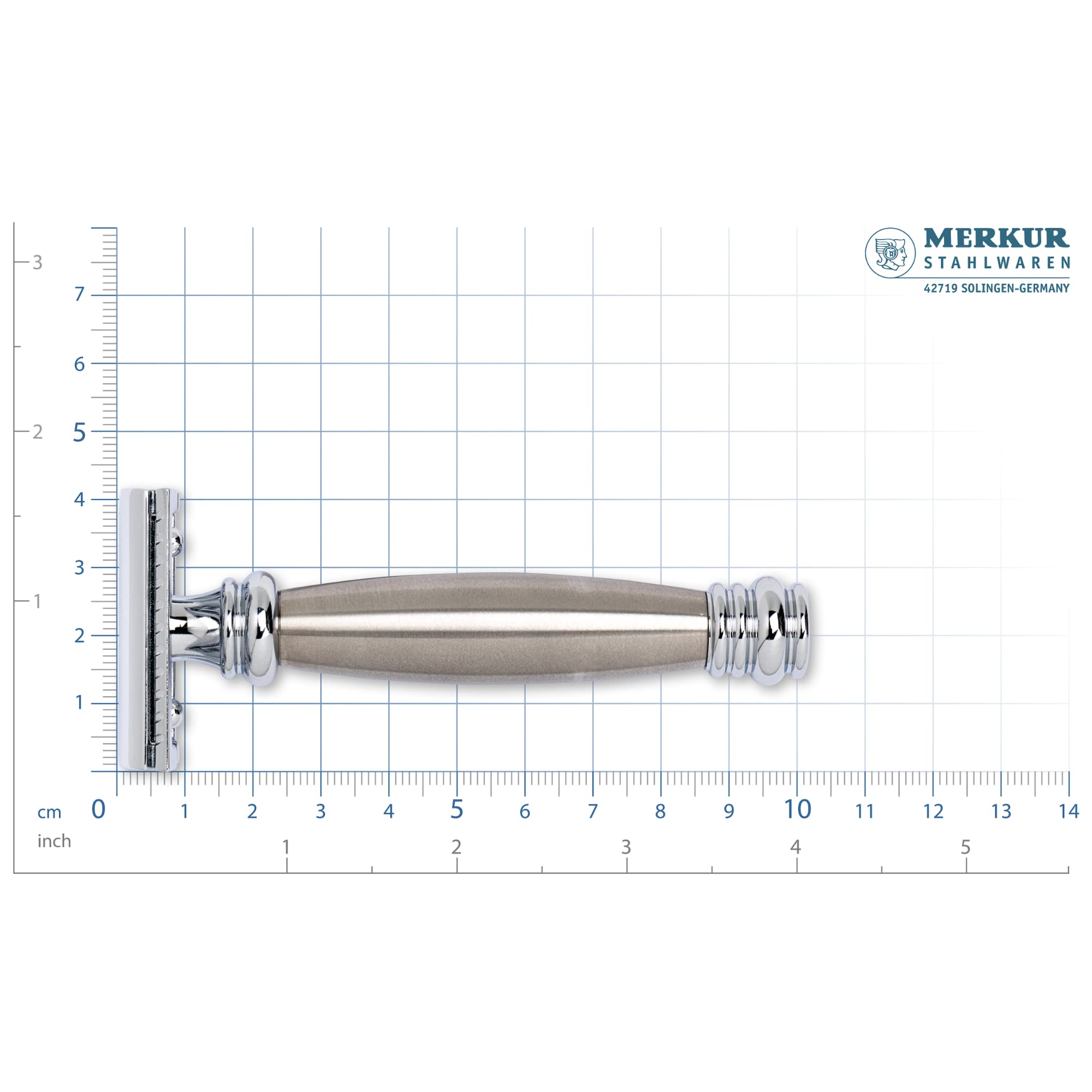 MERKUR Rasierhobel 43C | Edelstahl und Glanzchrom | Zweiteiliger Rasierer mit geradem Schnitt | Geschlossener Kamm | Ideal für Nassrasur | Zinkdruckguss | Messing Griffstück | Made in Germany