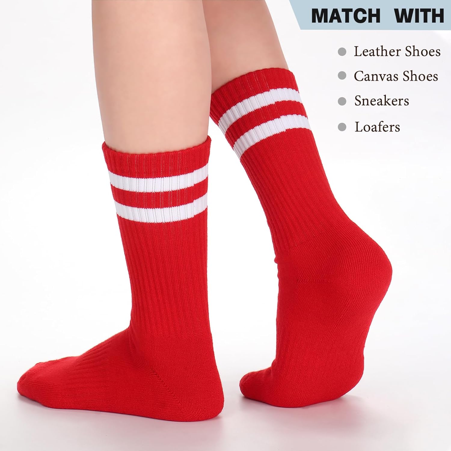 Ultrafun 5 Pairs Striped Crew Socks Cotton Cushioned Athletic Sports Running Socks for Men Women Teens - Image 7