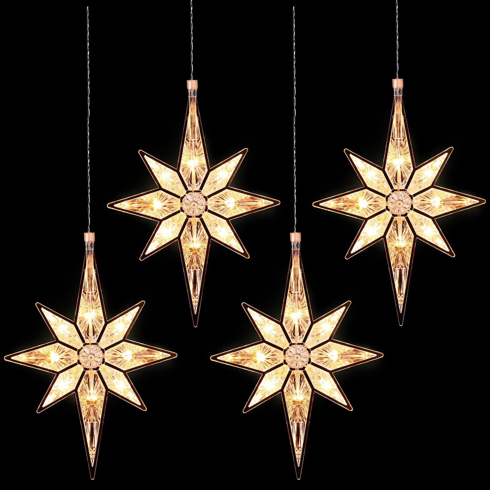 Mudder 27,5 cm Lumières d'Étoile de Fenêtre de Noël Grande Étoile Lumineuse à Suspendre de Noël en Plastique Lumières à Ventouse de Fenêtre Lumières de Silhouette d'Étoile (Blanc Chaud, 4)
