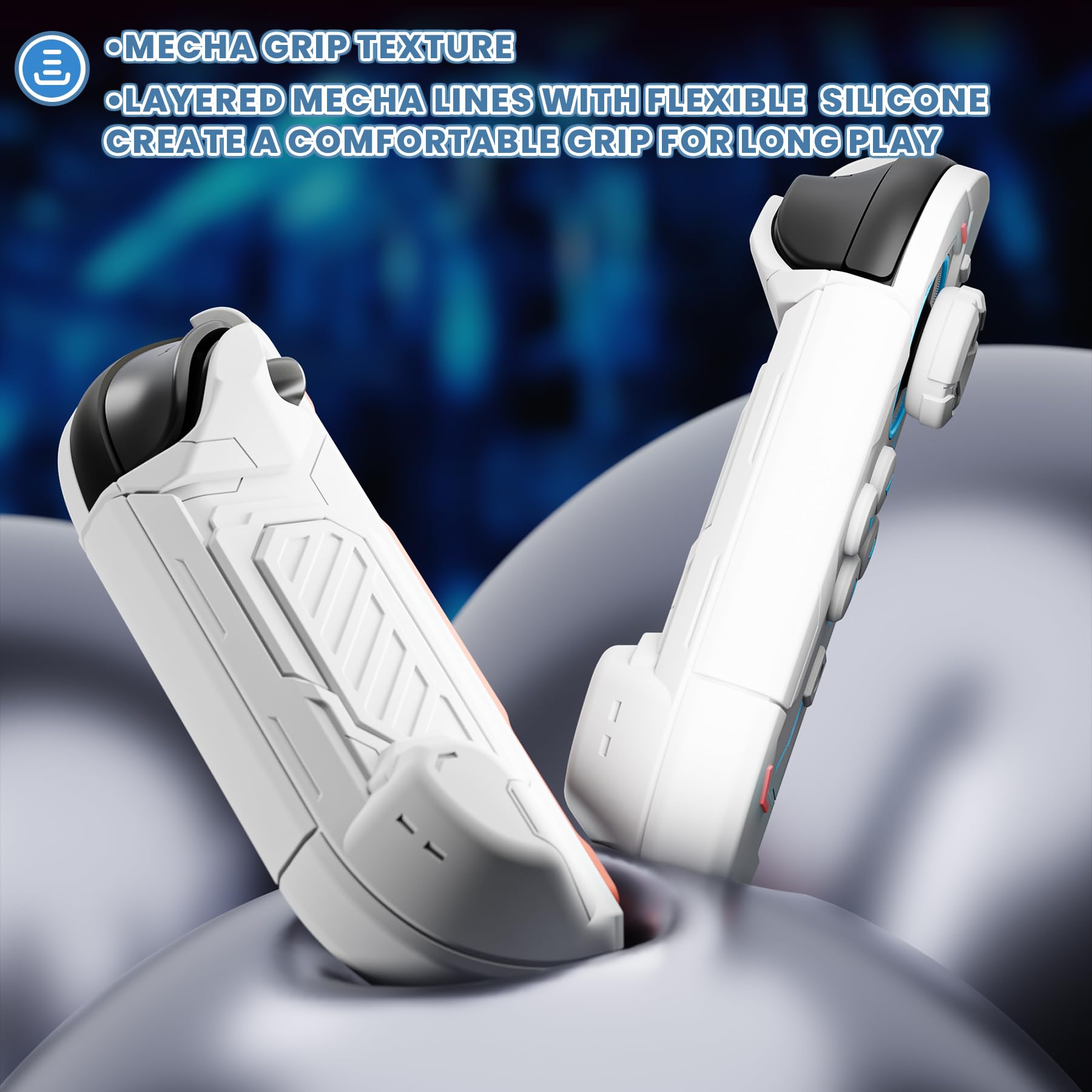 playvital Coque de Protection pour Nintendo Switch 2 Accessoires,Coque Rigide Compatible avec Switch 2 Dock avec Grip en Silicone pour Joycon & Capuchons Joystick & Autocollants-Blanc，Stellar Mecha