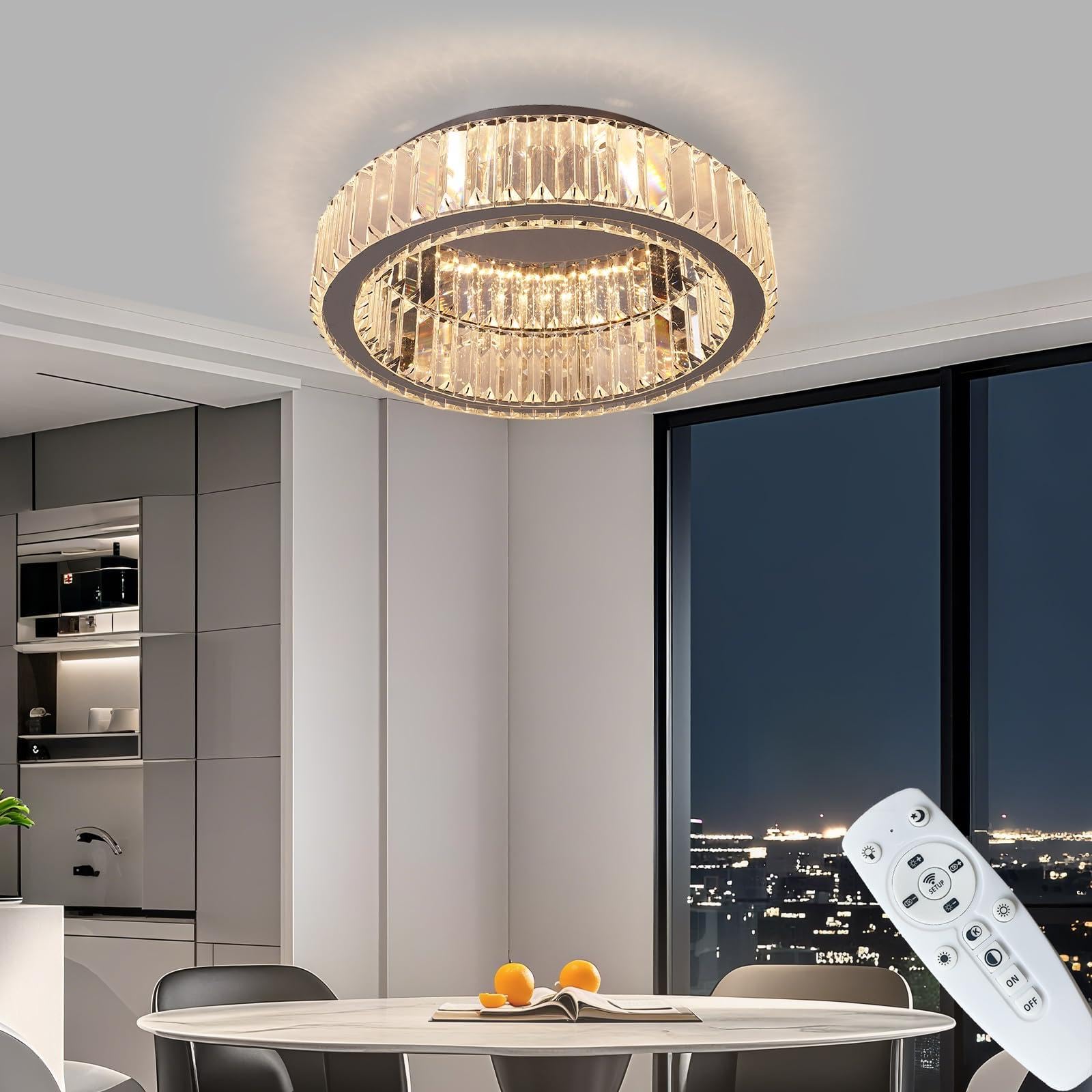 Sponsored Ad – Crystal Ceiling Light, Modern Chandelier Dimmable LED Flush Mount Ceiling Light Fixture with Remote for Living Room, Dining Room, Kitchen, Bedroom, Hallway