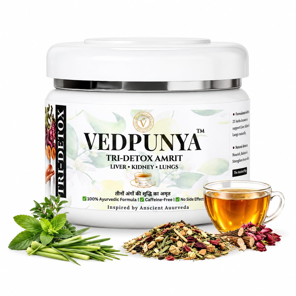 Vedpunya Tri-Detox Amrit | Liver, Kidney & Lungs Detox Tea 100 gm | 100% Ayurvedic Herbal Blend | Caffeine-Free | No Preservatives | Natural Body Cleanse-image-31