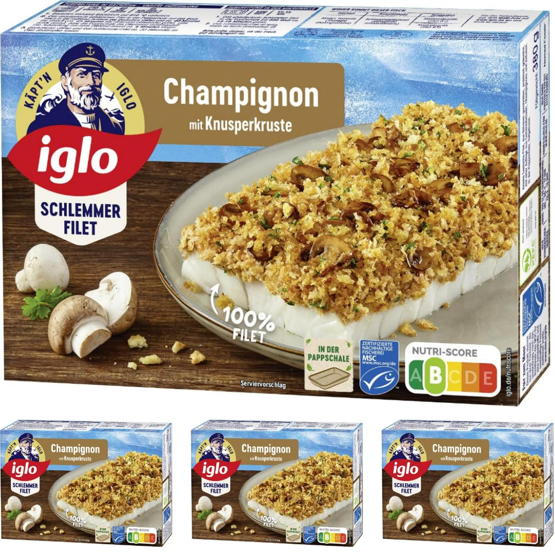 Iglo Schlemmer Filet Champignon Fisch Filet 380 Gramm, 4 Er