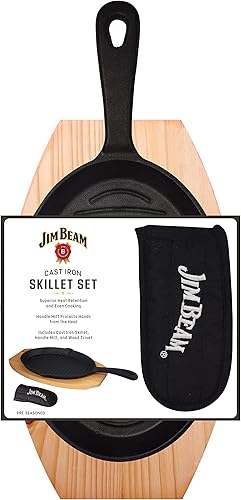 Miniatura 7 de Jim Beam JB0159, construcción resistente, sartén de hierro fundido pre-sazonado con base de madera y manopa, negro, pequeño