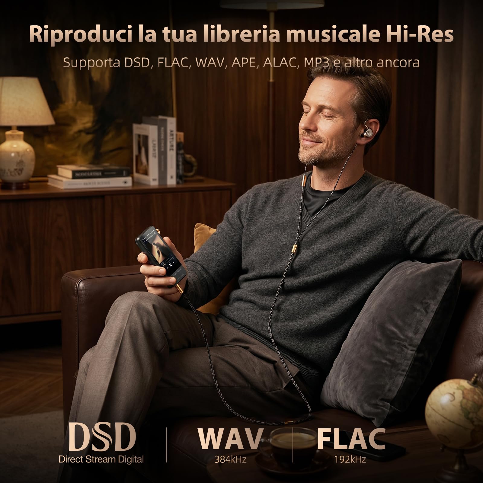 HIFI WALKER H20 Pro Lettore MP3 con Bluetooth, Audio Hi-Res e Scheda microSD da 64 GB, Doppio DAC ESS, Uscite 3,5 mm e Bilanciata 4,4 mm, USB DAC, FLAC/DSD