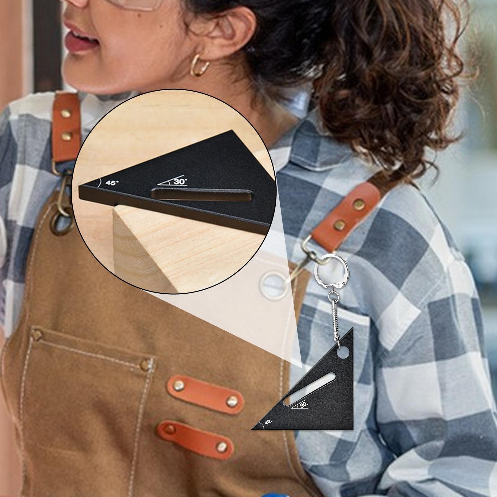MRKU Righello Triangolare - Lega di Alluminio 90/45 Gradi Piccolo Strumento di misurazione Squadra da Falegname Portatile