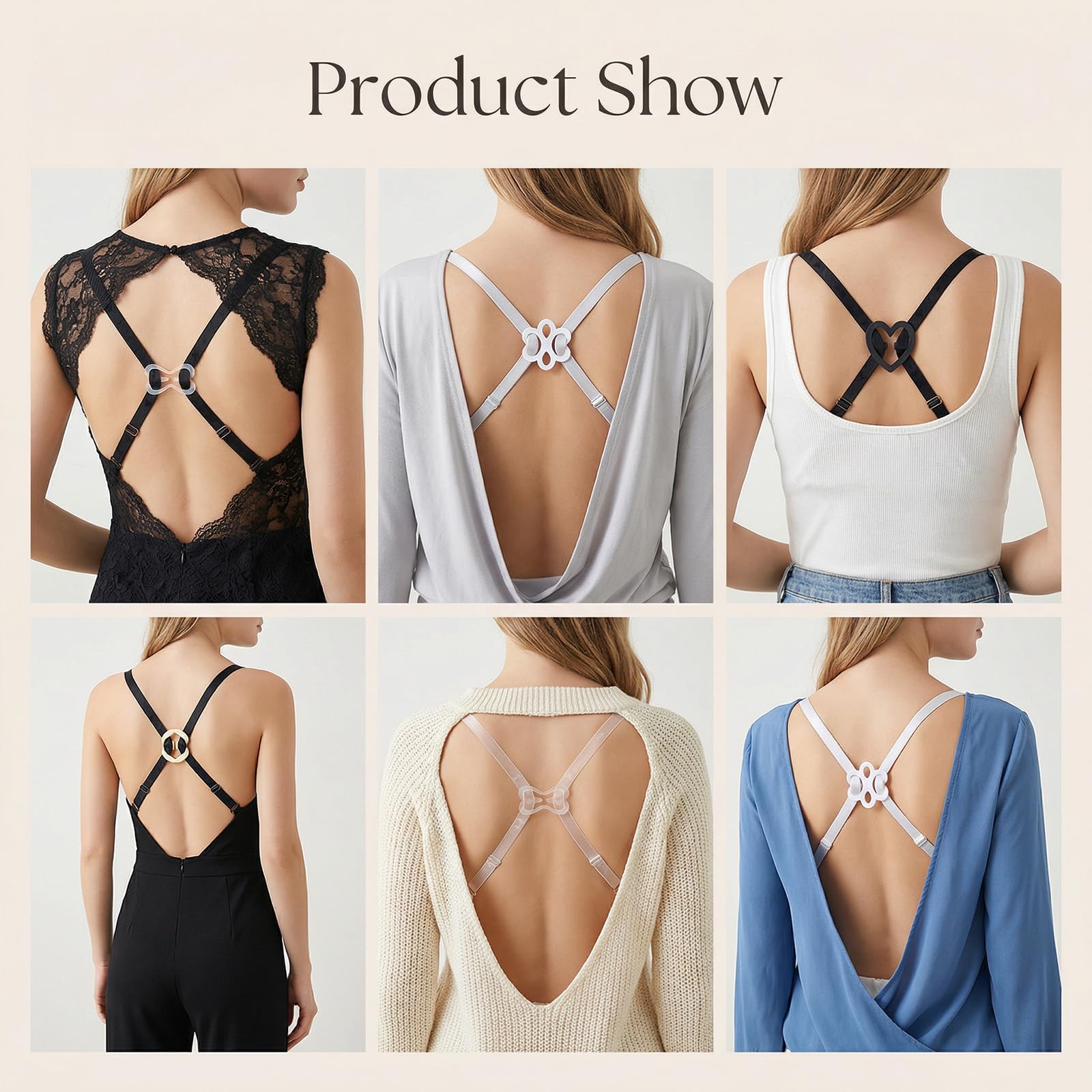 Nogeqi 16 Stück BH Träger Clip, BH Träger Halter,BH Clips für BH Träger Rücken,Unsichtbar rutschfeste BH Klammer Rücken, Bra Clips für Rutschen Racerbacks(4 Formen)