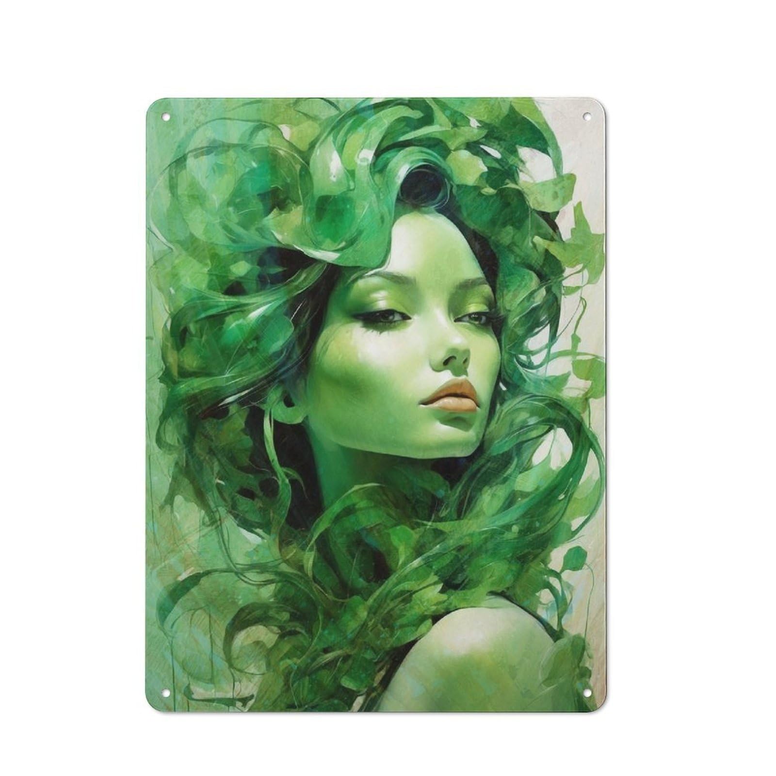 Junmoney Green Goddess Metal Plaque 40X30cm With For Hallway Wall, Rustic Decor, For Garage, Workshop And Man Cave Decoration
