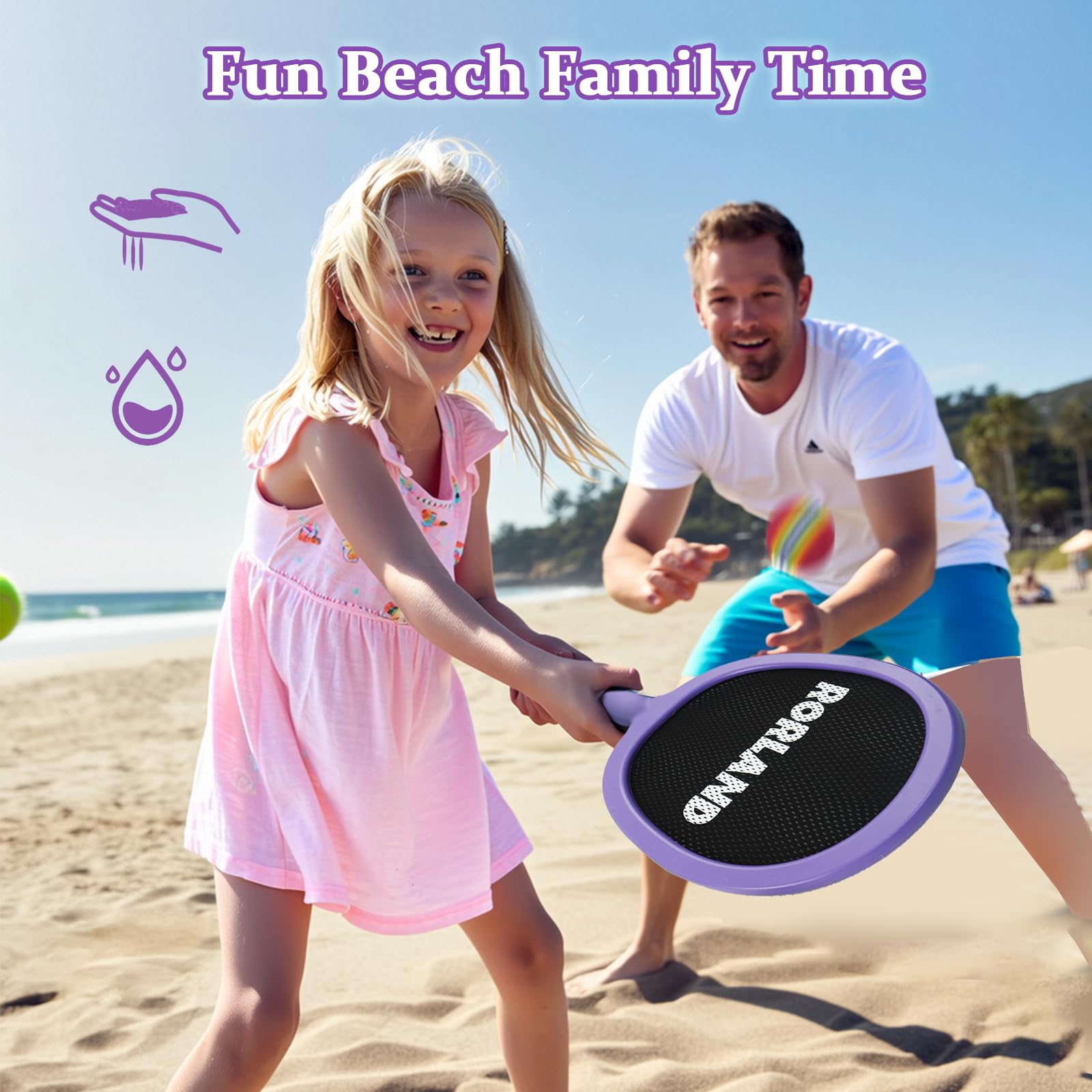 RORLAND Portable Paddles and Bouncy Balls Set for Kids or Adults Indoor Outdoor Activities, Sport Game for Beginner or Intermediate Fun Play, Swing Racket in Beach Pool Backyard Playground Lawn Park