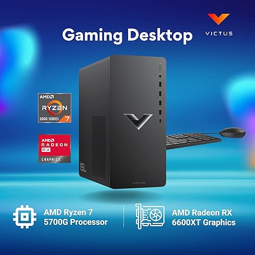 Vista 3 de HP Victus Gaming Desktop AMD Ryzen 7 5700G (Beat i7-1255U, 8 núcleos, 16 hilos), Radeon RX 6600XT, 32 GB RAM, 2TB PCIe SSD, torre de PC