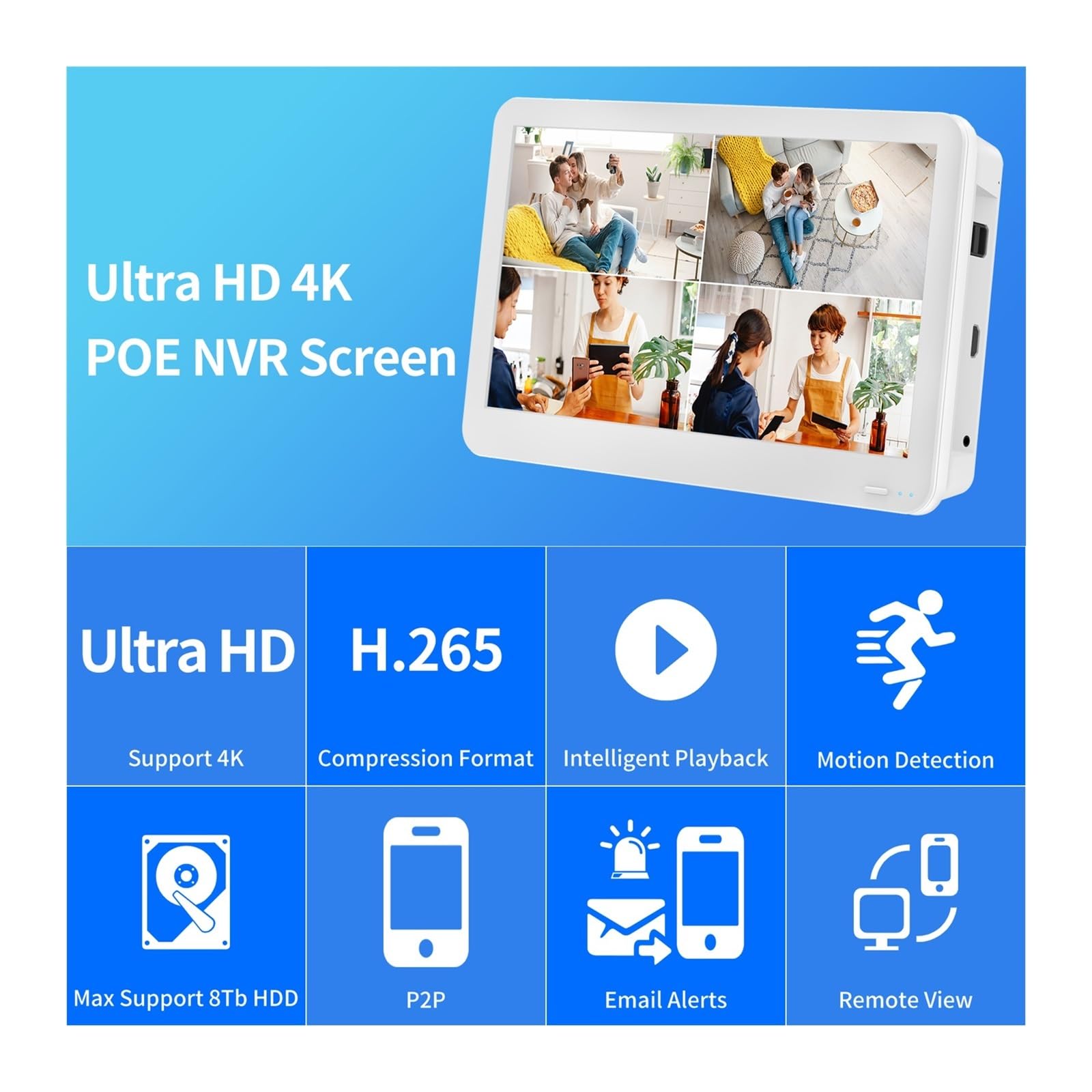 Système de caméras IP dôme extérieur 4K 8MP, écran LCD POE NVR(None,8CH NVR 6 Cameras)