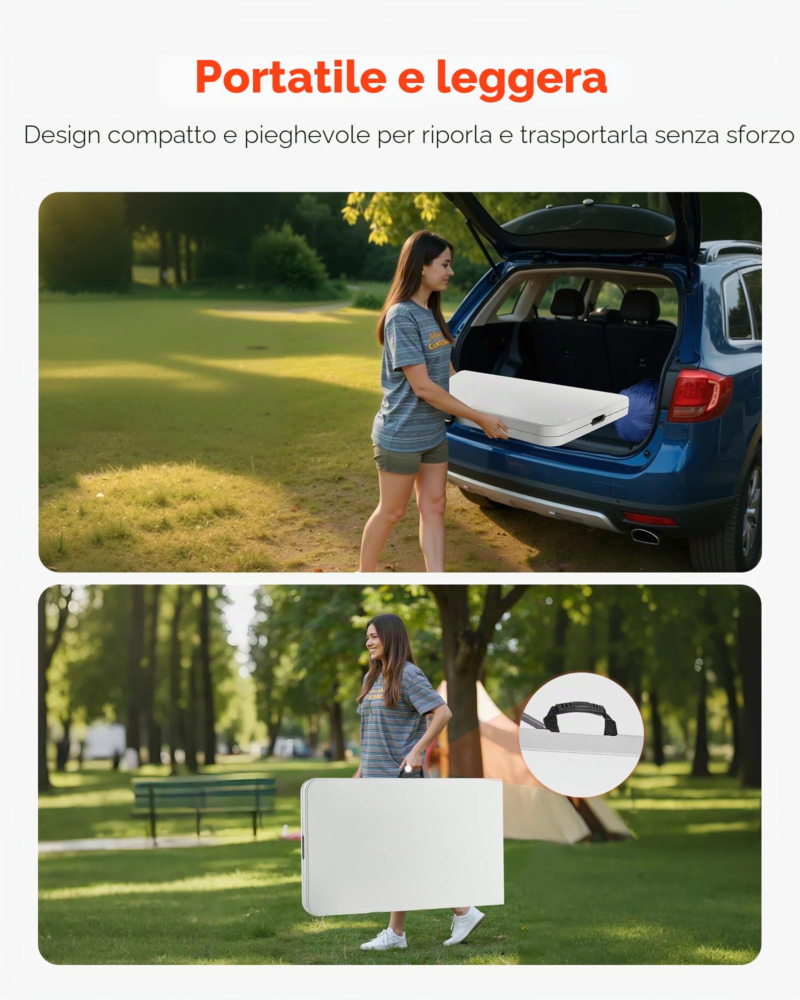 VEVOR Tavolo Pieghevole a Metà, Tavolo in Plastica Resistente Portatile e Rettangolare da 2440x750x740 mm, per Interni ed Esterni con Maniglia Integrata, per Feste, Cene, Picnic, Bianco