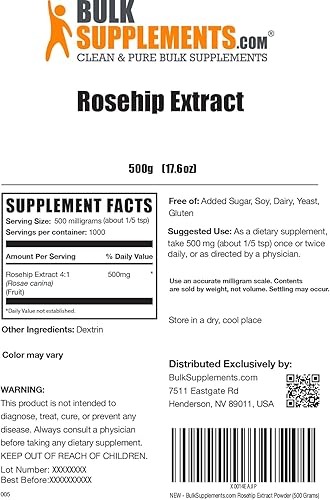 Miniatura 2 de BulkSupplements. com Extracto de rosa mosqueta en polvo, suplemento de hierbas para apoyo antioxidante, polvo de rosa mosqueta, sin gluten, sin