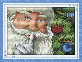 Cross Stitch Kits, Happy Christmas Santa Claus Awesocrafts Easy Patterns Cross Stitching Embroidery Kit Supplies Christmas Gifts, Stamped or Counted (Christmas 3, Stamped)