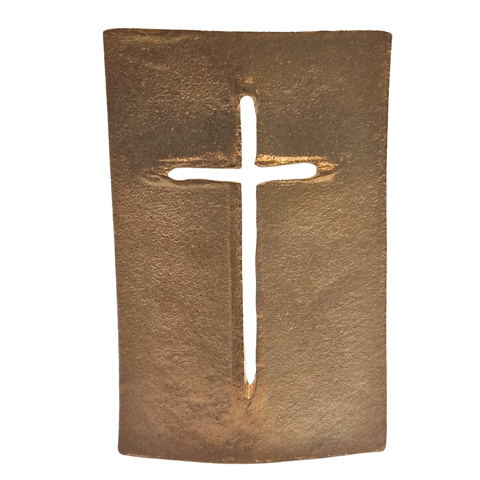 Herzmensch Kleines goldenes Kreuz 5,5 x 8,5 cm zum Hinstellen aus massiver Bronze - modern, edel, stehend als religiöses Geschenk zur Hochzeit, Kommunion, für Priester