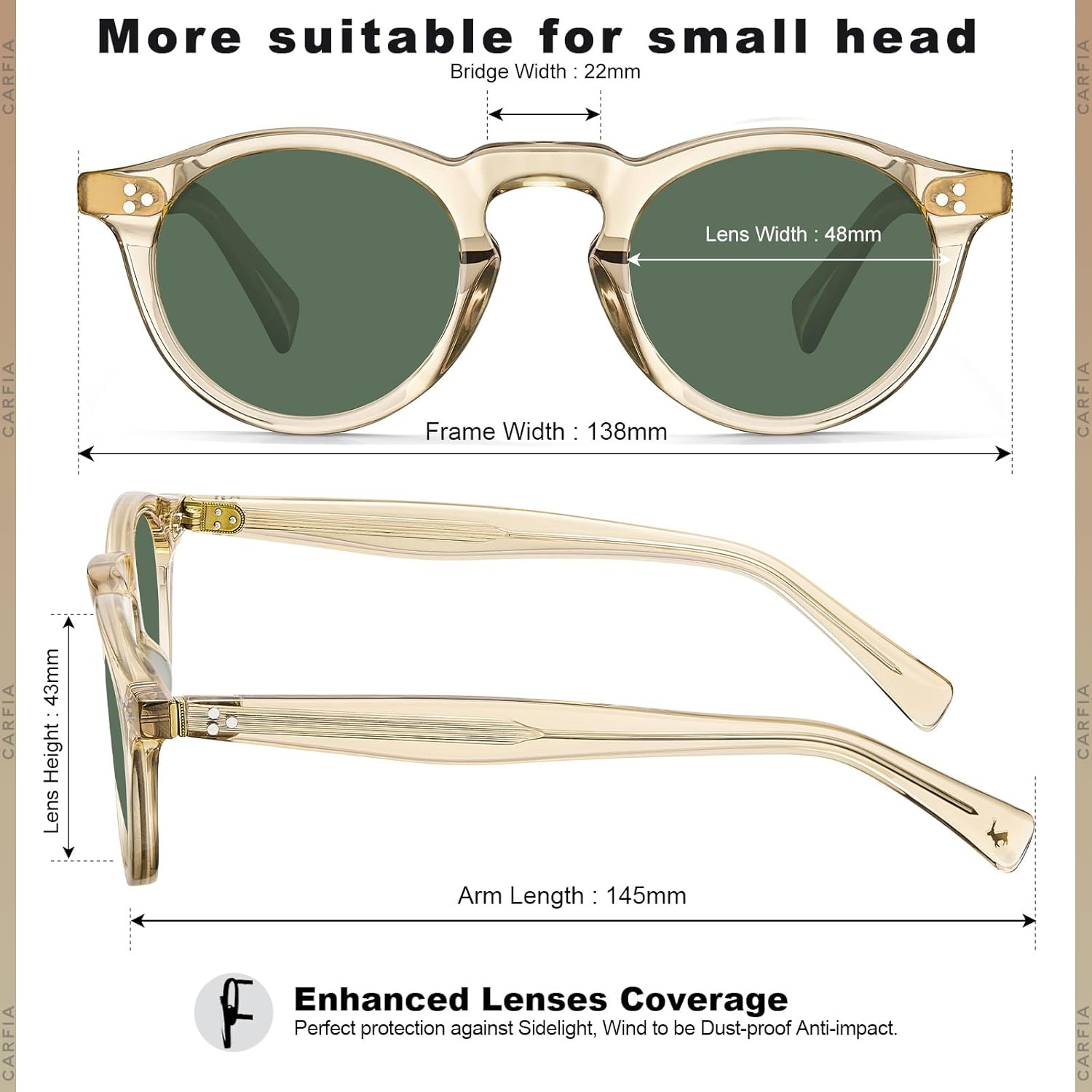 CARFIA Retro Mens Sunglasses Women Polarized UV400 Protection, Small Round Acetate Italian Luxury Style Driving Shades - Image 4