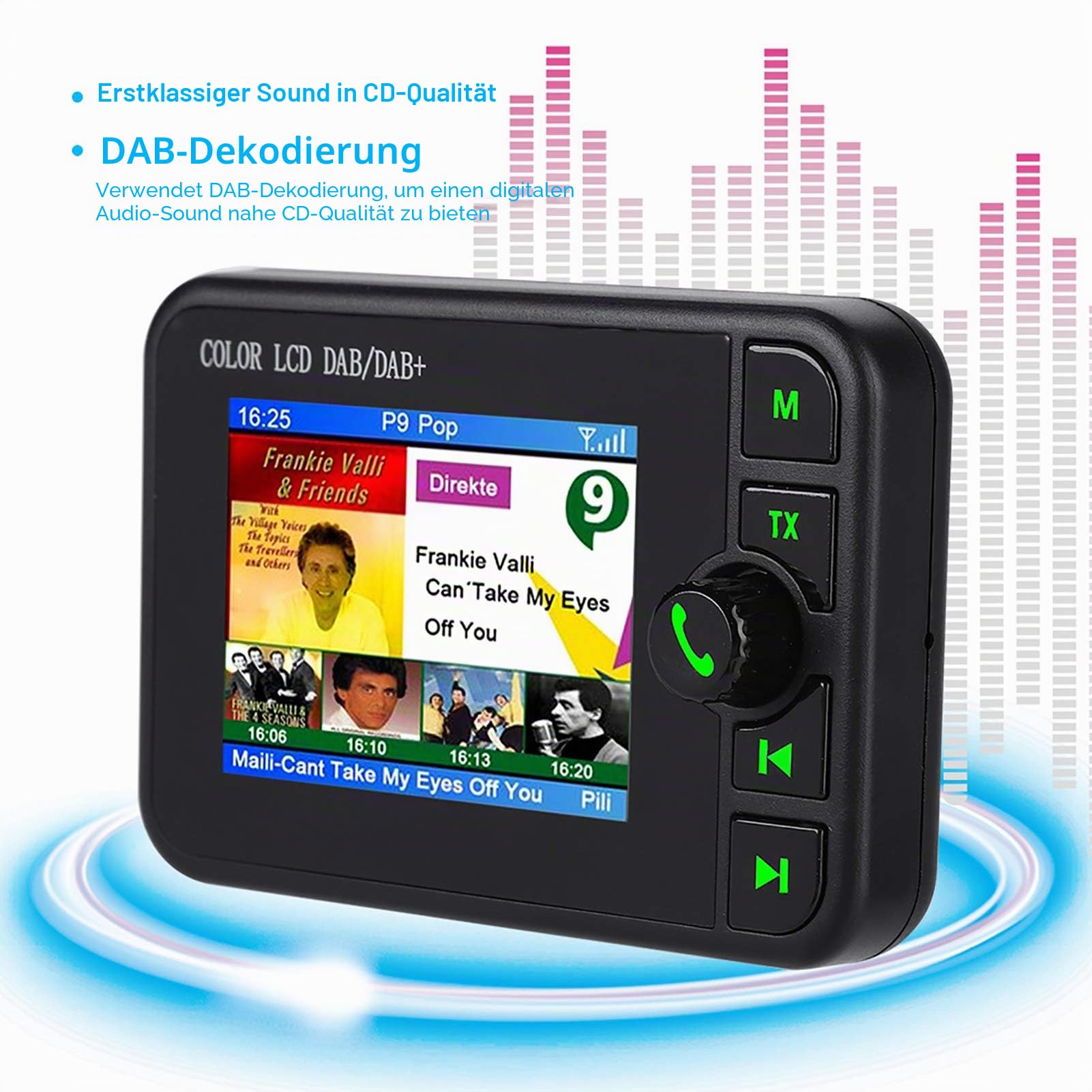 DAB/DAB+Autoradio Adapter,2,4" LCD Display mit Bluetooth Freisprecheinrichtung+DAB Transmitter+FM Transmitter + Aux in/Out + TF Karte Musik Spielen+KFZ Ladegerät