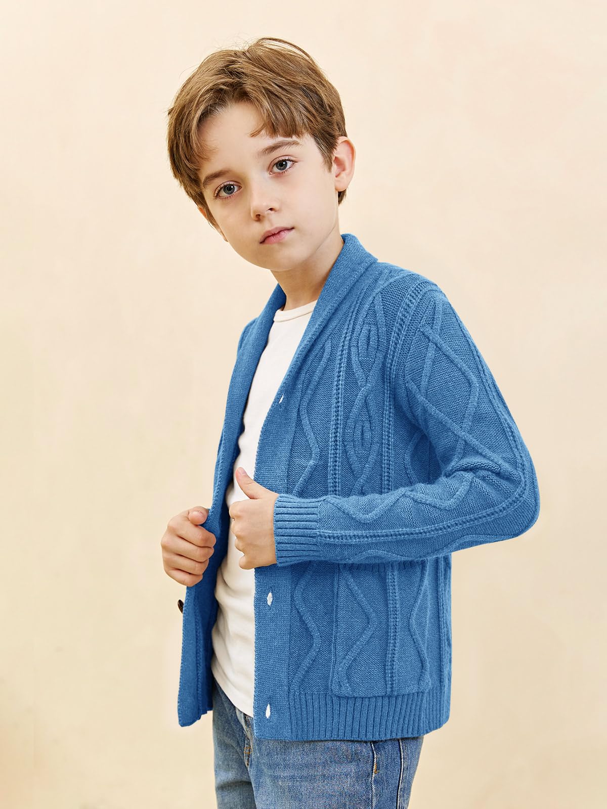 Maglione da ragazzo Cardigan Button Down collo a scialle lavorato a maglia capispalla a maniche lunghe maglione cappotti con tasche