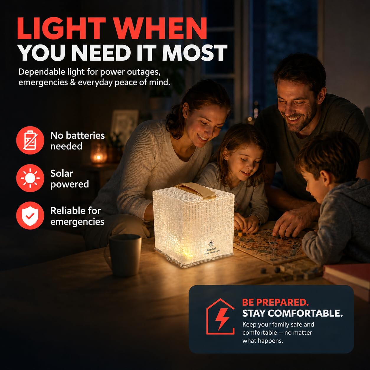 Solight Design - Lanterna solare ricaricabile con sensore di luce - Lanterna da campeggio a LED pieghevole, facile da aprire e piegare, non necessita di gonfiaggio, condizioni meteorologiche estreme