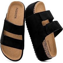 YUHITYGZGS Womens Platform Slide Sandals Cork Footbed Non Slip Clogs Mules | Double Buckles, Comfort,Platform Summer Beach Sandals,Lightweight,Wedge Sandals for Women
