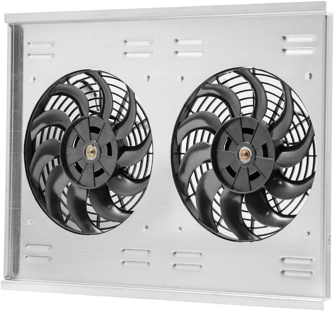 26" x 19" Universal Aluminum Radiator Shroud 2 X 12'' Fan Cross Flow Style Automotive Replacement Shroud Fan Relay kit