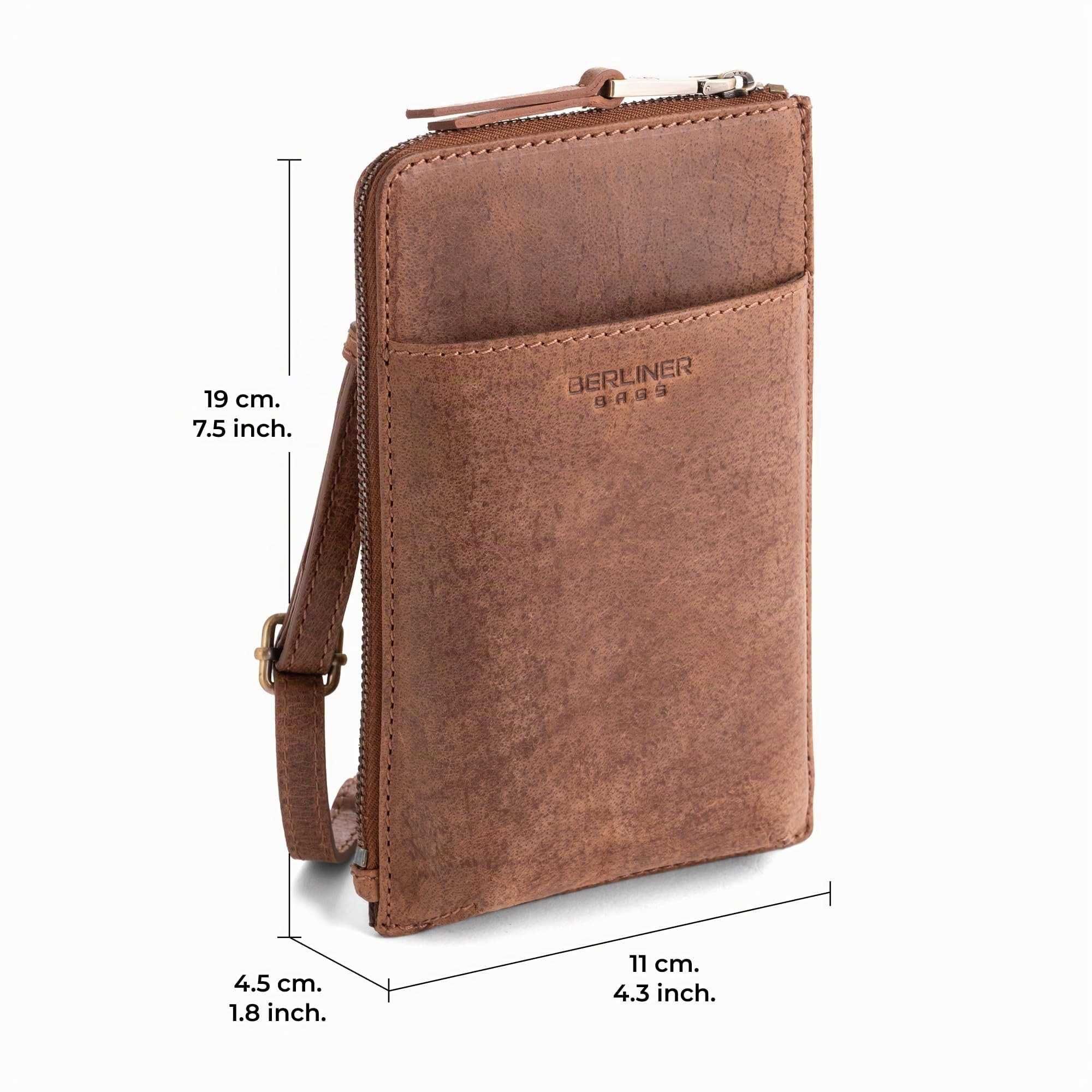 Berliner Bags Kim Bolso Bandolera de Piel Auténtica con Compartimento para Móvil y Tarjetas para Mujer y Hombre, Pequeño, Elegante y Práctico