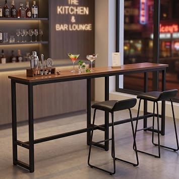 41 Inch Narrow Bar Table with Solid Wood Top - Tall Counter Height Dining Bar Table on Metal Frame, Saving Pub Table for Kitchen,Living Room,Behind Couch or Coffee ShopChair Not Included