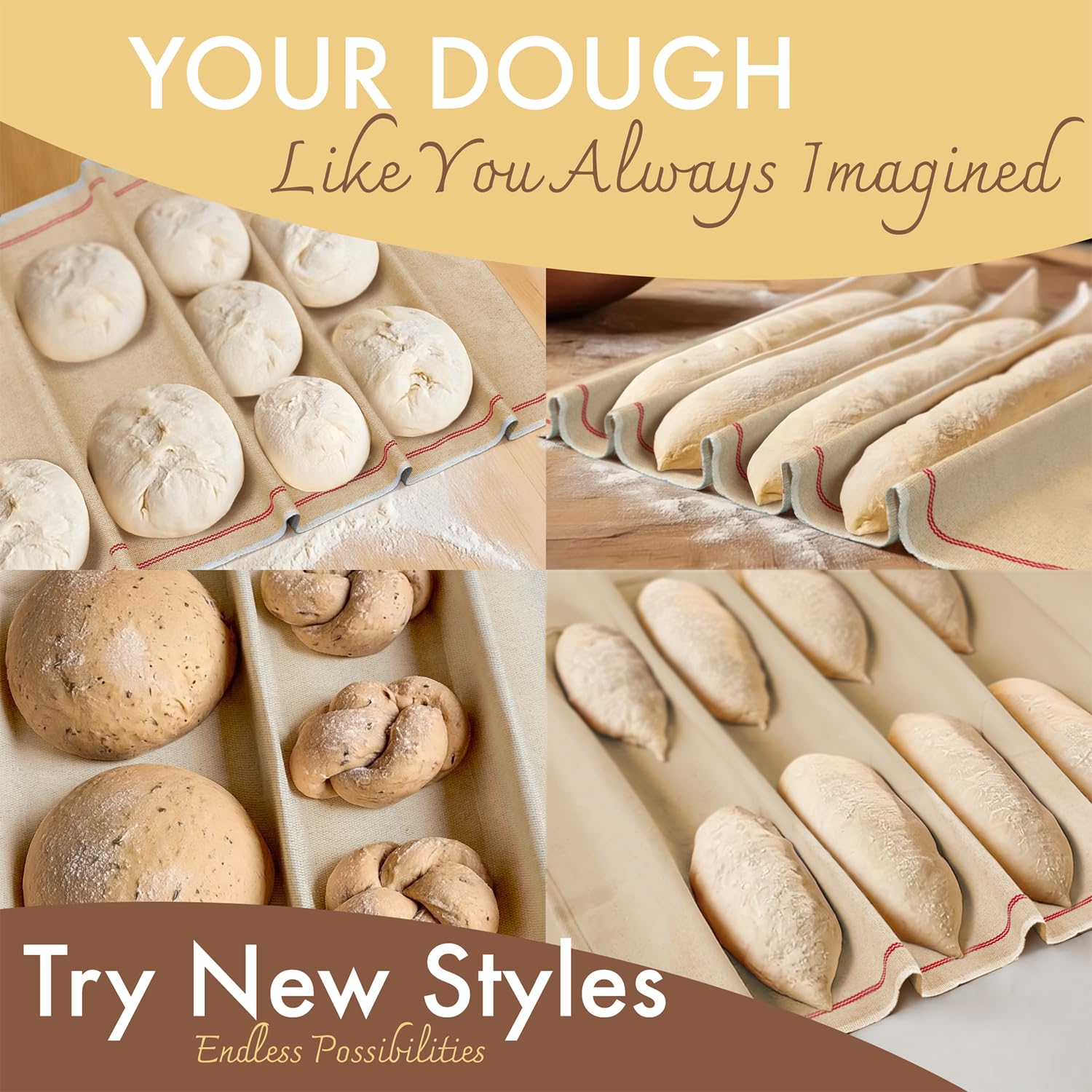 Professional Bakers Couche Extra Large 88,9 x 66 cm Premium Gärkörtuch, Baguette-Couche, Brotgärtuch für Teig, Baguettes, Brote – 100% natürliches Flachsleinen mit Bonus-Aufbewahrungstasche